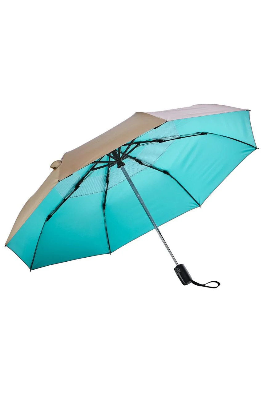 42 Inch Sodalis Travel Umbrella | Gold/Aqua Metallic - Image 2