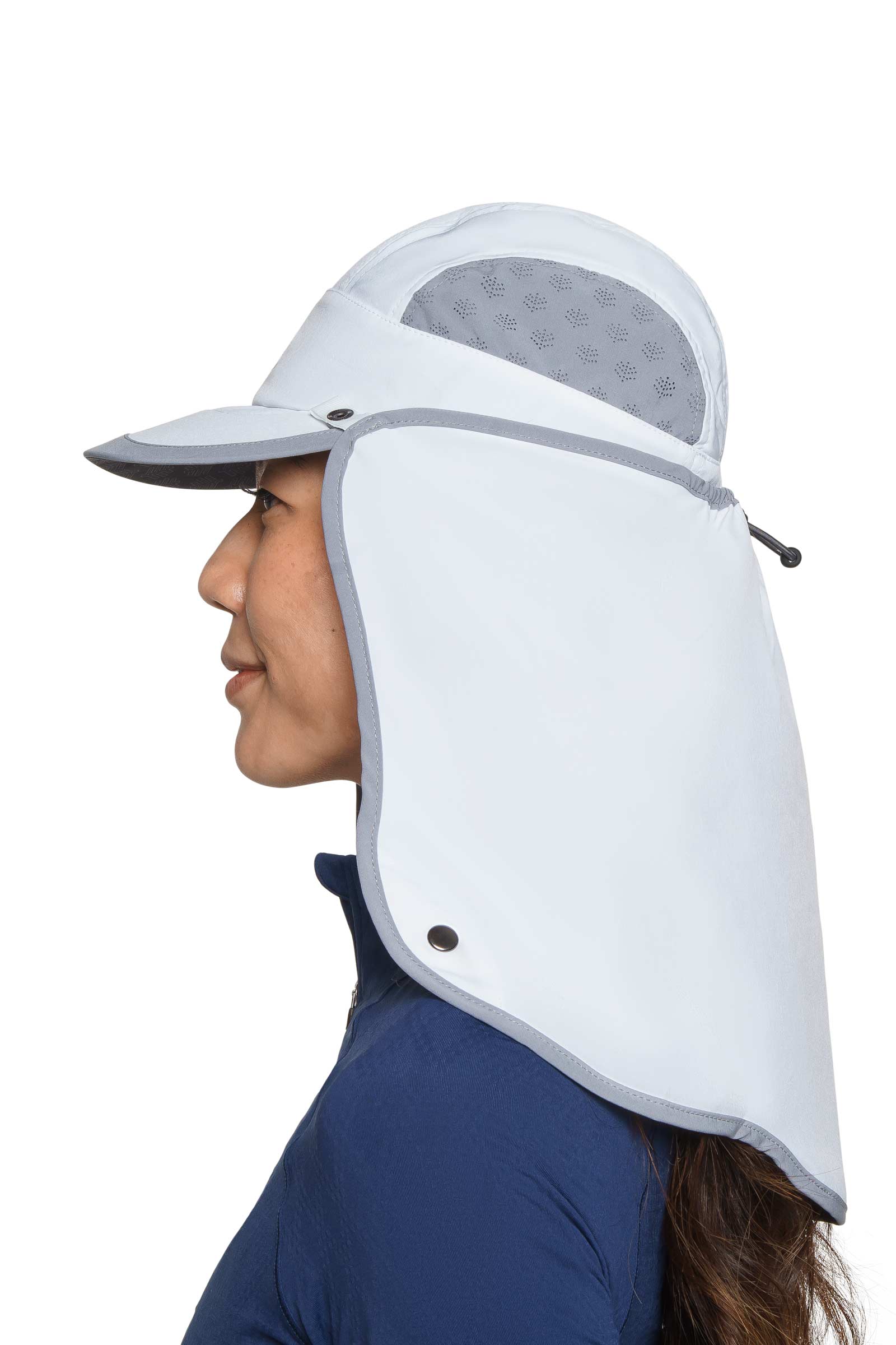 Agility Sports Cap with Removable Neck Drape | White/Steel Grey - Image 7