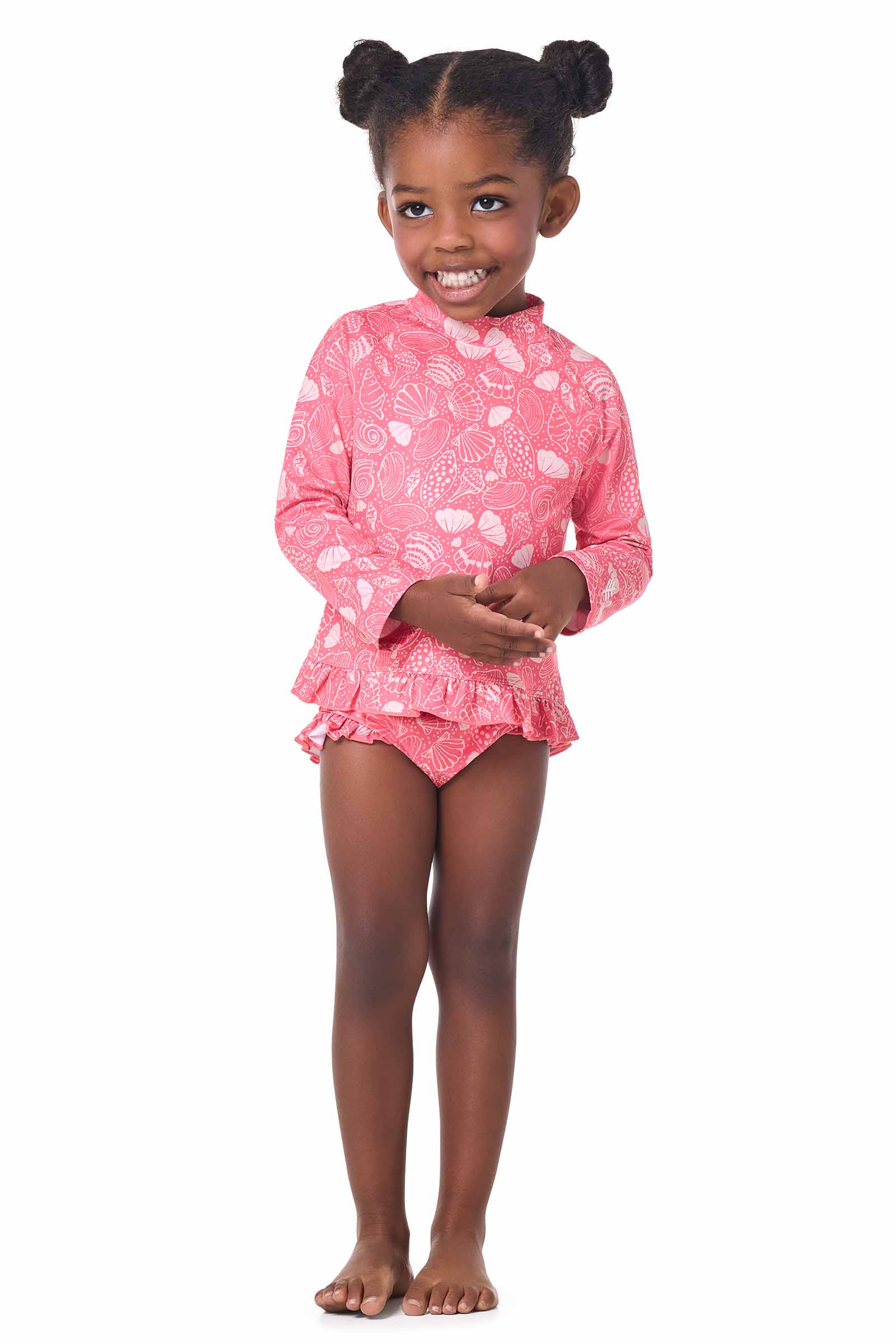 Baby Guppy Ruffle Rash Guard Set | Sunkist Coral Shell Dream - Image 2