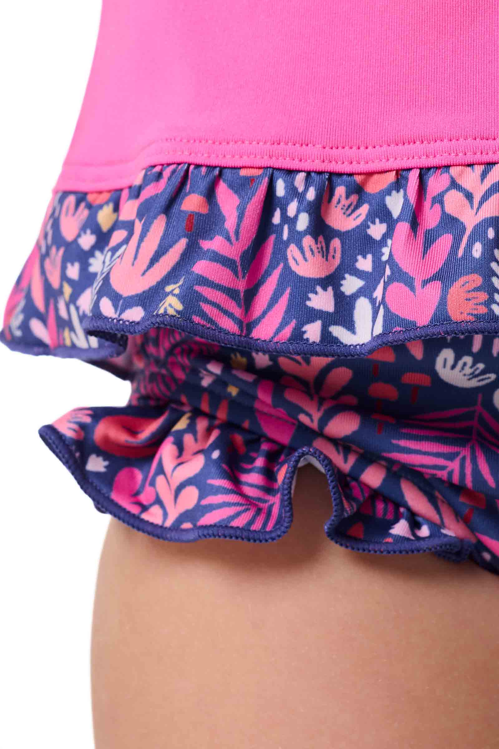 Baby Guppy Ruffle Rash Guard Set | Tulip Pink Graphic- Blooming Forest - Image 5