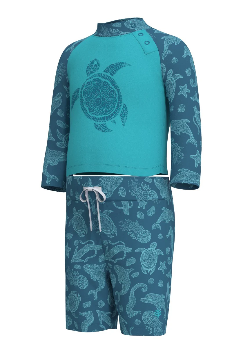 Baby Island Rash Guard Set | Blue Curacao Graphic - Swimming Turtle Graphic - Image 2