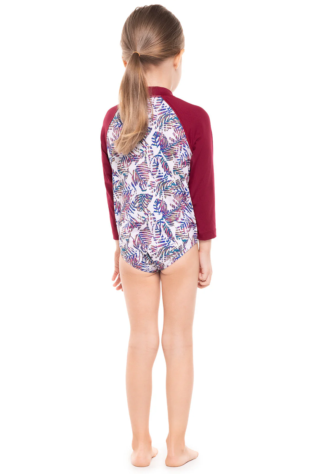 Girls Baby One-Piece Swimsuit | Magnolia Pink Beach Leaves - Image 2