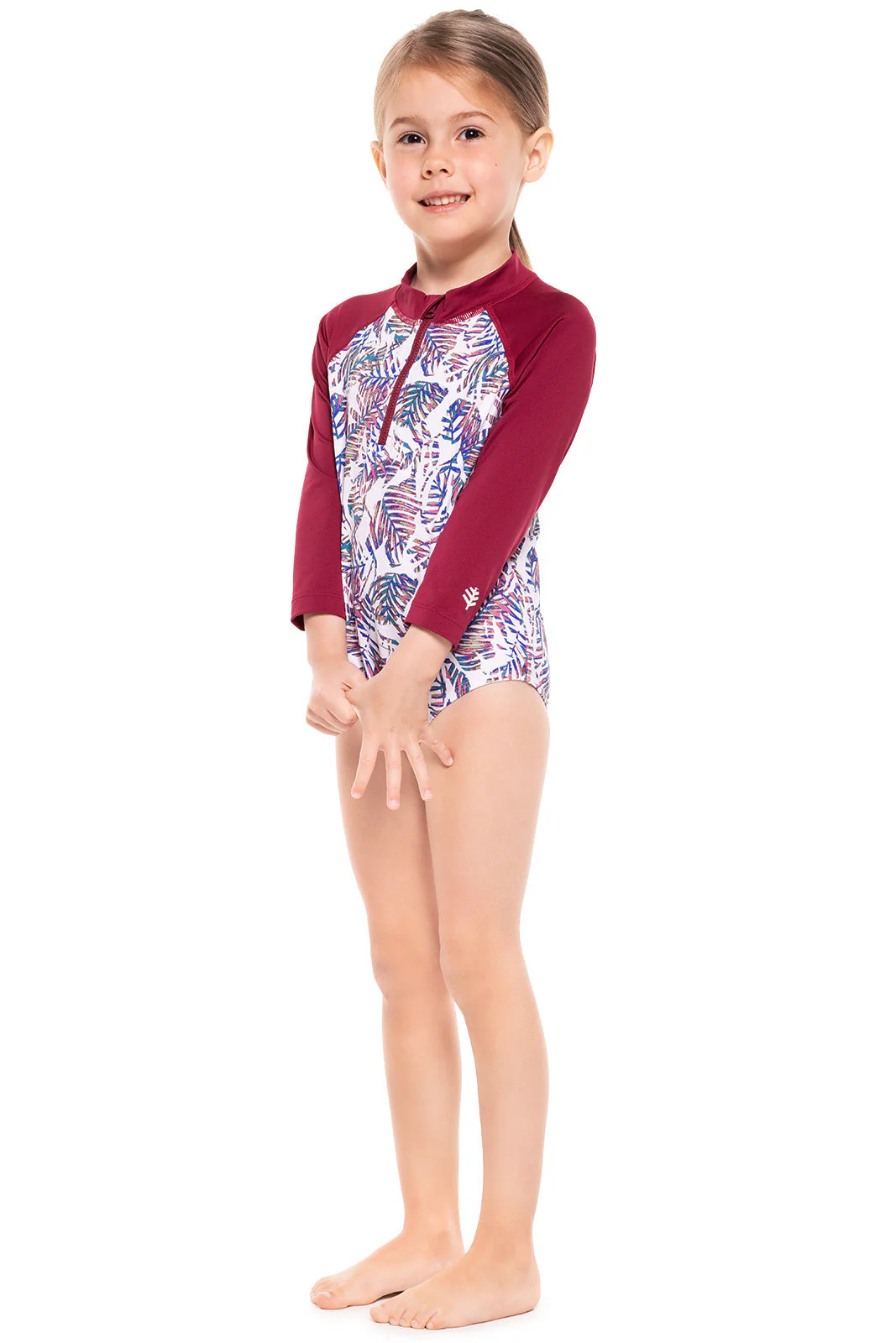 Girls Baby One-Piece Swimsuit | Magnolia Pink Beach Leaves - Image 3