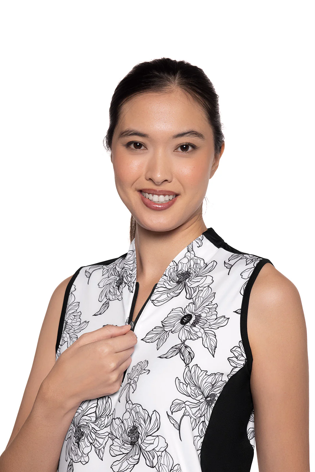 Women's Backspin Sleeveless Golf Dress | White/Black Perfect Peony - Image 6