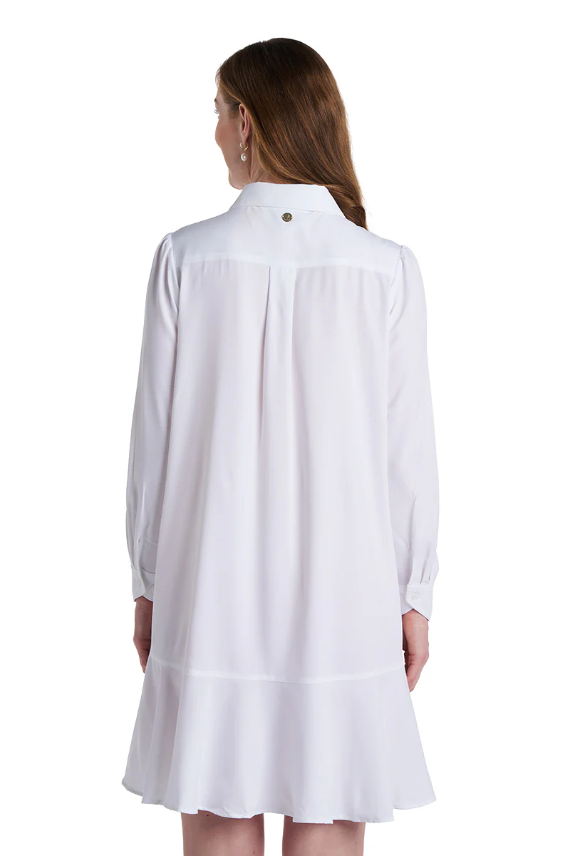 Women's Castaneda Flared Shirt Dress with Long Sleeves | White - Image 4