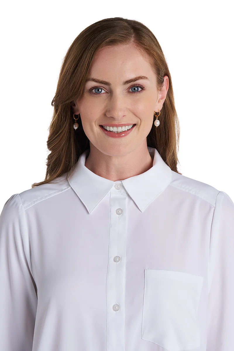 Women's Castaneda Flared Shirt Dress with Long Sleeves | White - Image 5