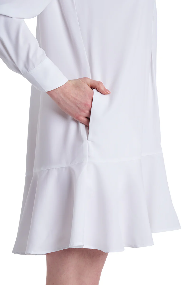 Women's Castaneda Flared Shirt Dress with Long Sleeves | White - Image 7