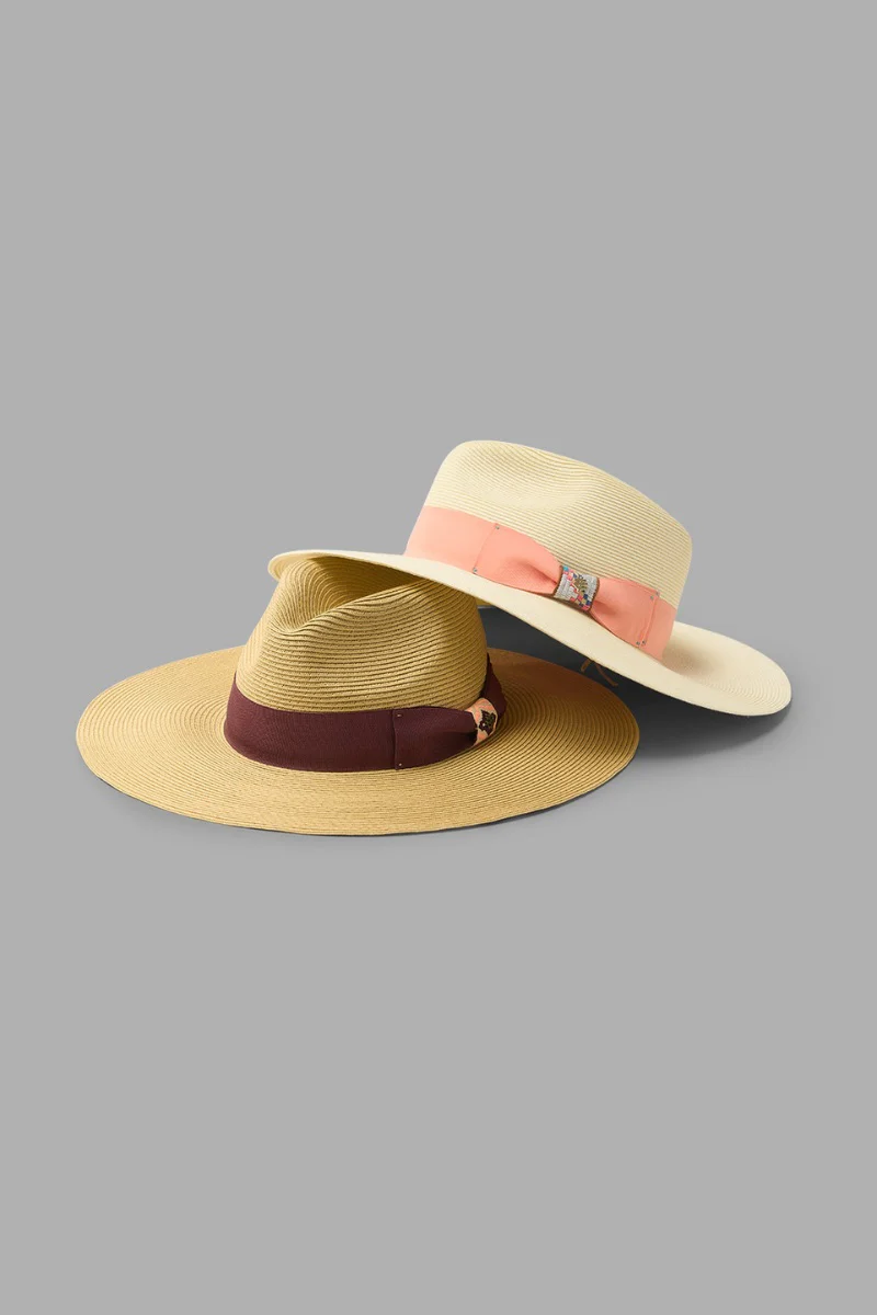 Christy Large Brim Fedora With Fancy Bow | Ivory/Flamingo Pink - Image 10
