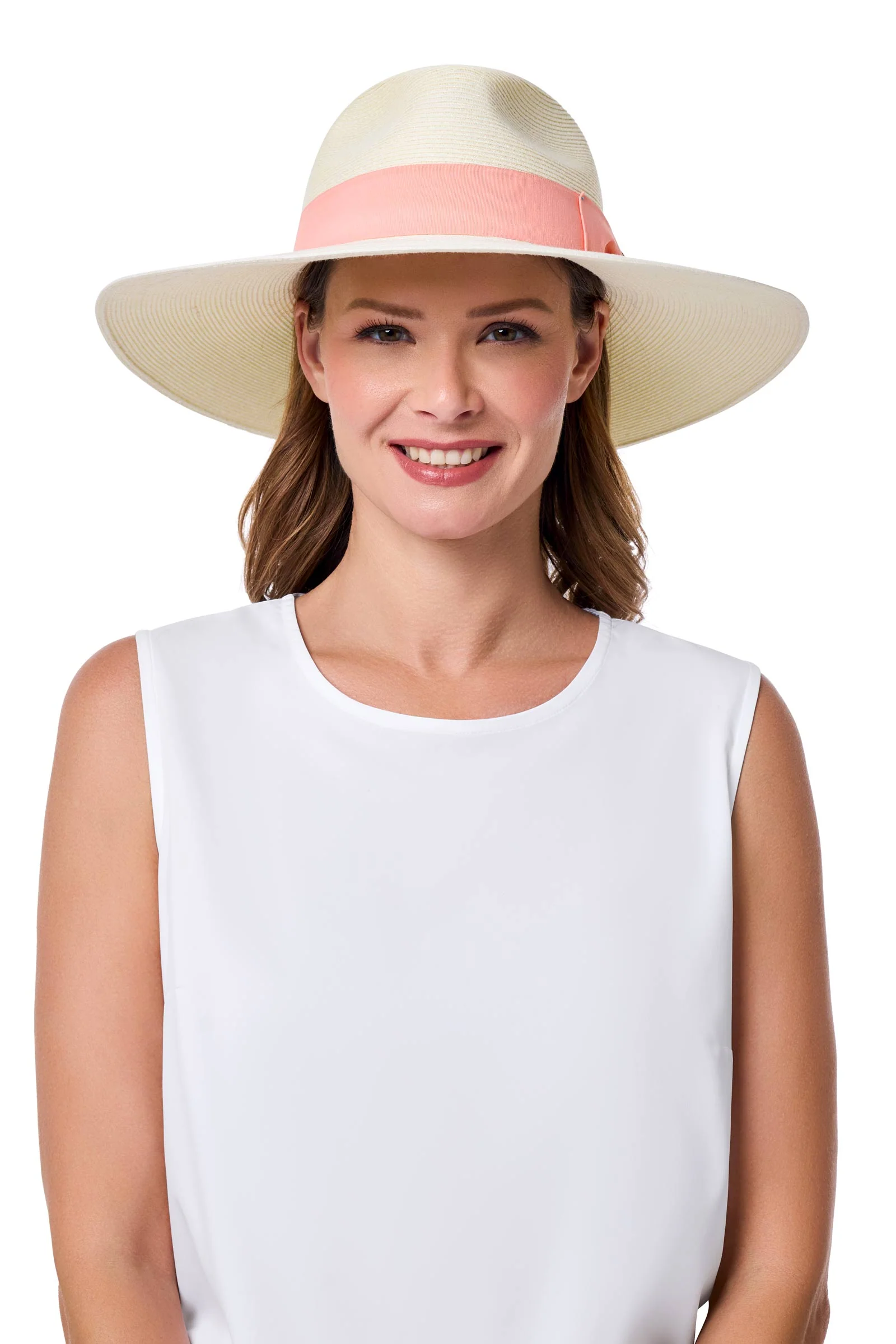 Christy Large Brim Fedora With Fancy Bow | Ivory/Flamingo Pink - Image 3