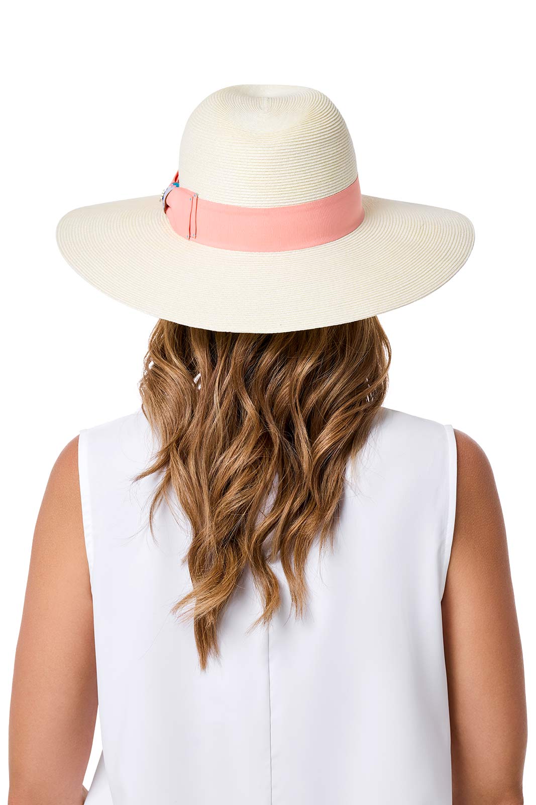 Christy Large Brim Fedora With Fancy Bow | Ivory/Flamingo Pink - Image 6