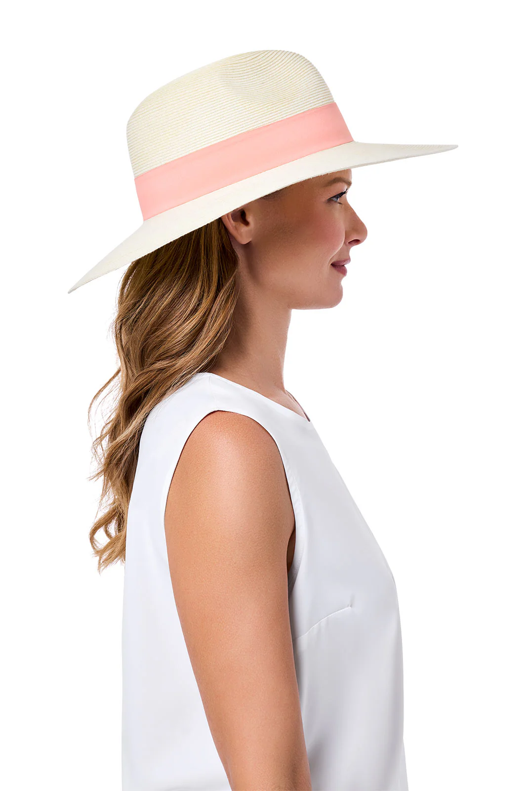 Christy Large Brim Fedora With Fancy Bow | Ivory/Flamingo Pink - Image 7