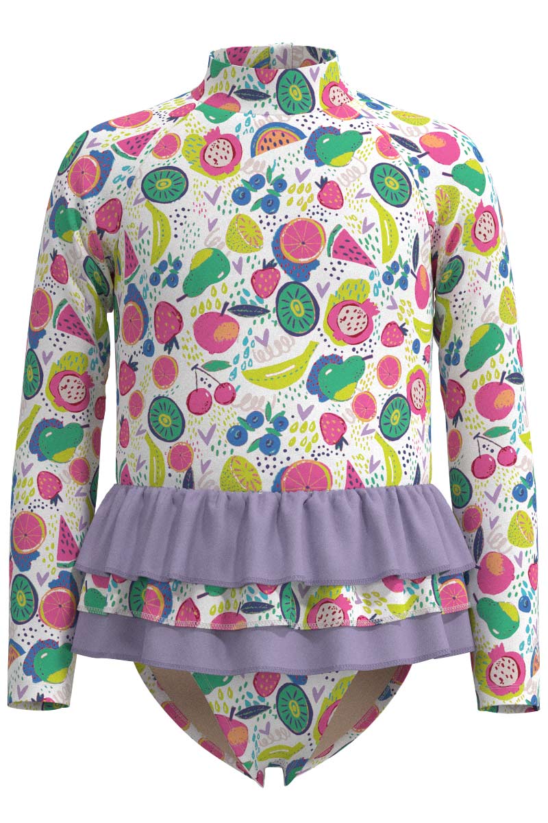 Girl's Kailani Long Sleeve Ruffled Swimsuit | Lavendula Colorblock - Image 3