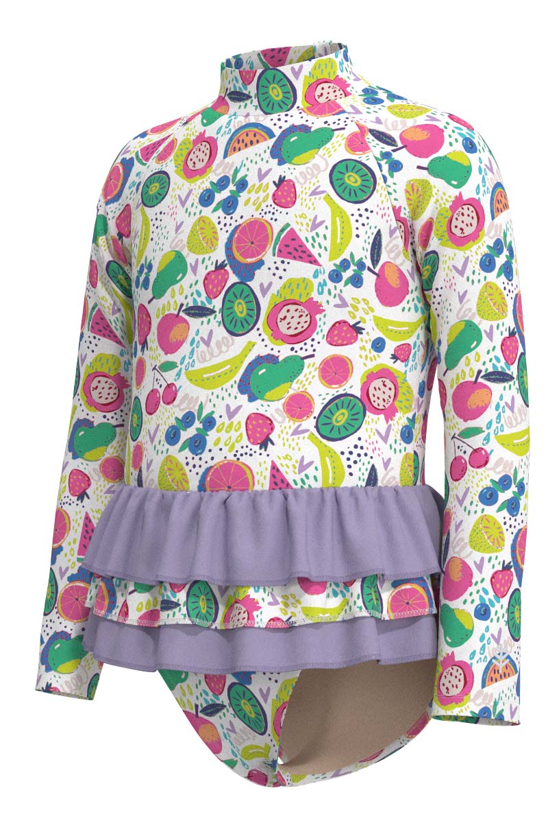 Girl's Kailani Long Sleeve Ruffled Swimsuit | Lavendula Colorblock - Image 4