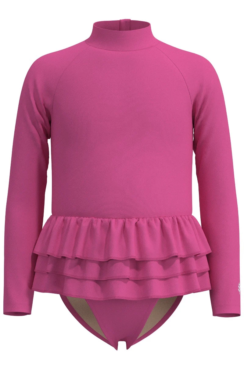 Girl's Kailani Long Sleeve Ruffled Swimsuit | Tulip Pink