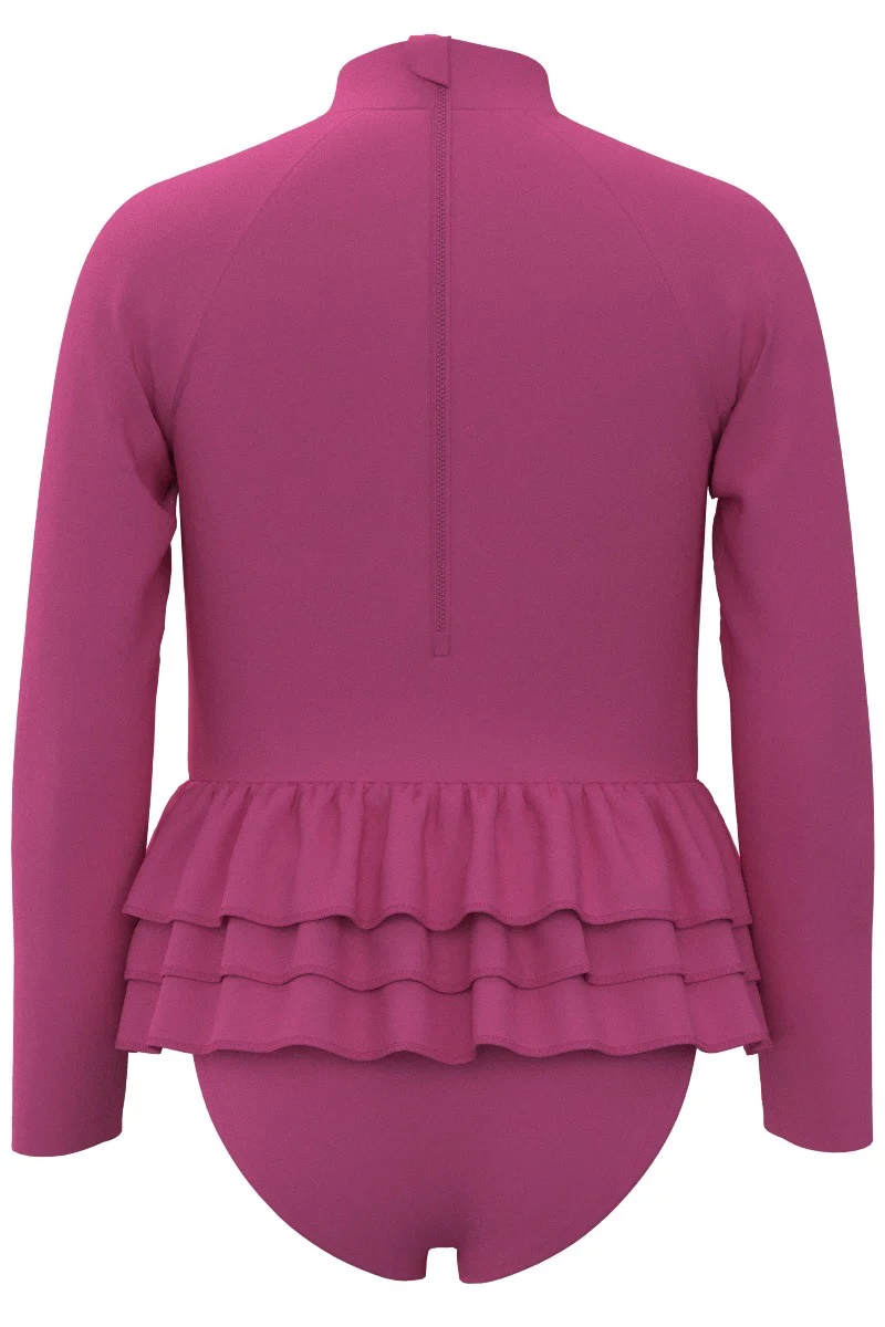 Girl's Kailani Long Sleeve Ruffled Swimsuit | Tulip Pink - Image 3