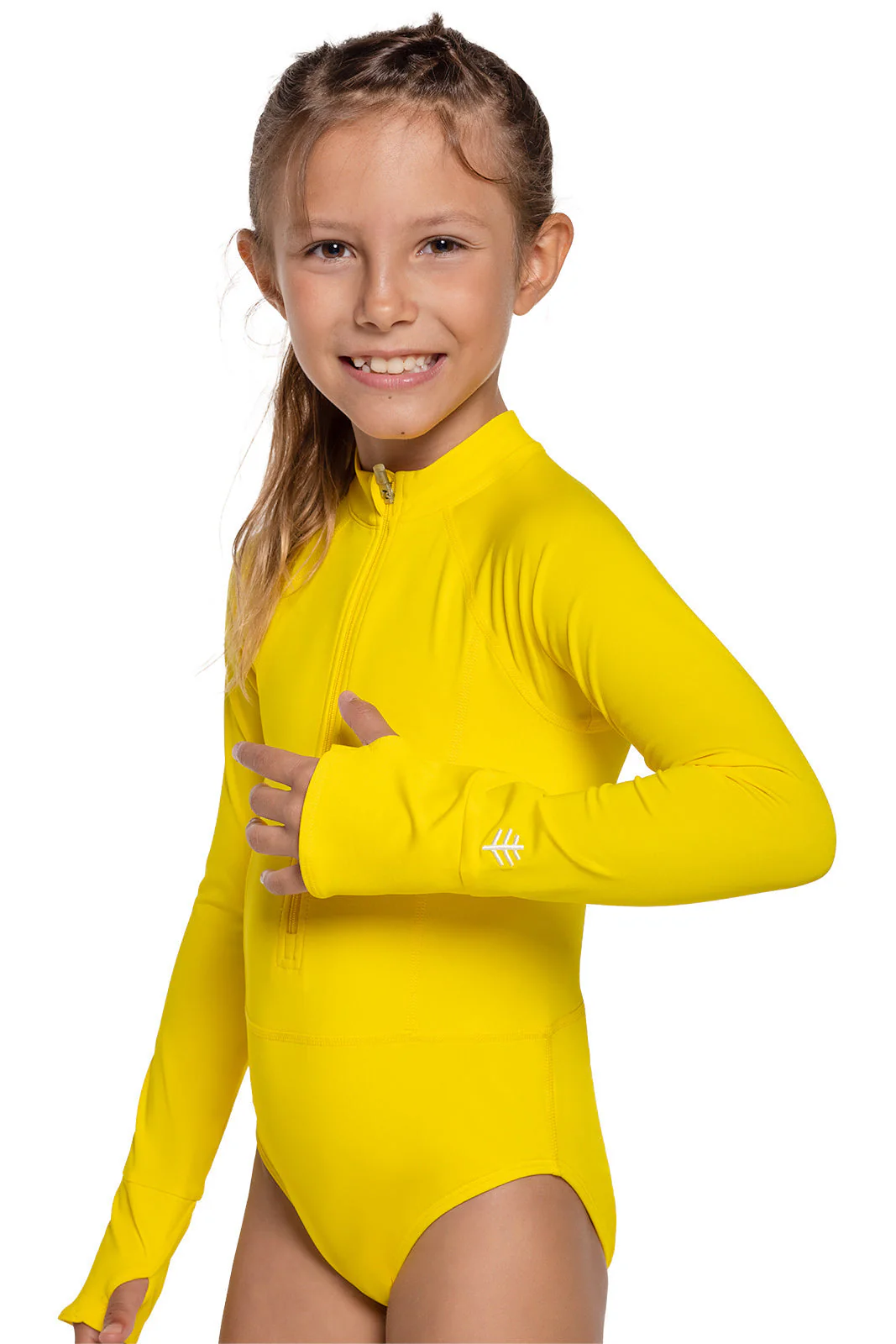Girl's Koko Long Sleeve Swimsuit | Bold Yellow - Image 4