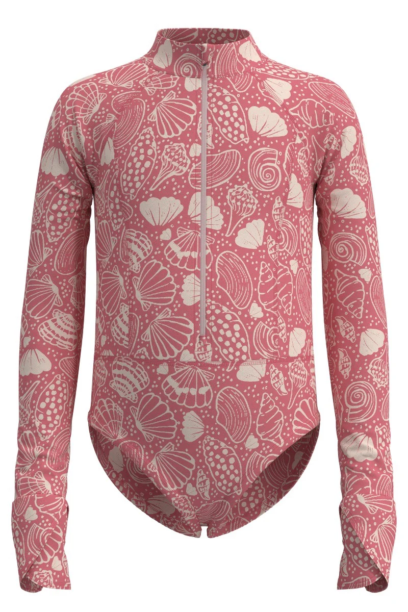 Girl's Koko Long Sleeve Swimsuit | Sunkist Coral Shell Dream