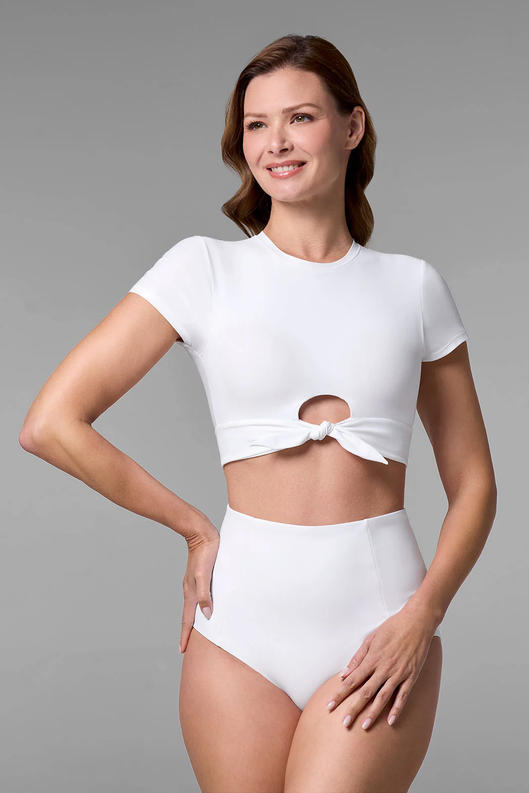 Hibiscus Island Crop Swim Crop Top | White