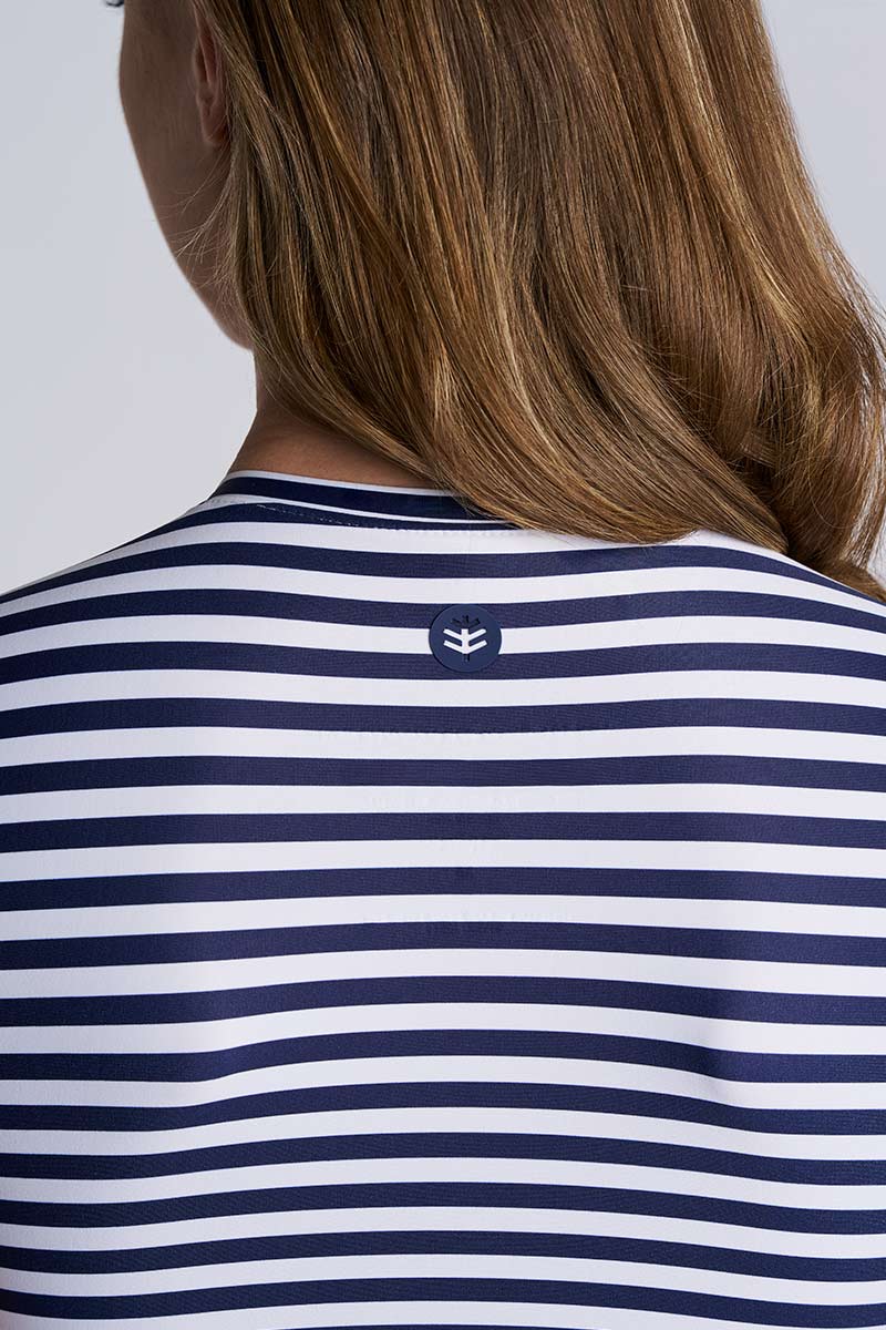 Hibiscus Island Crop Swim Crop Top | White/Navy Stripe - Image 5