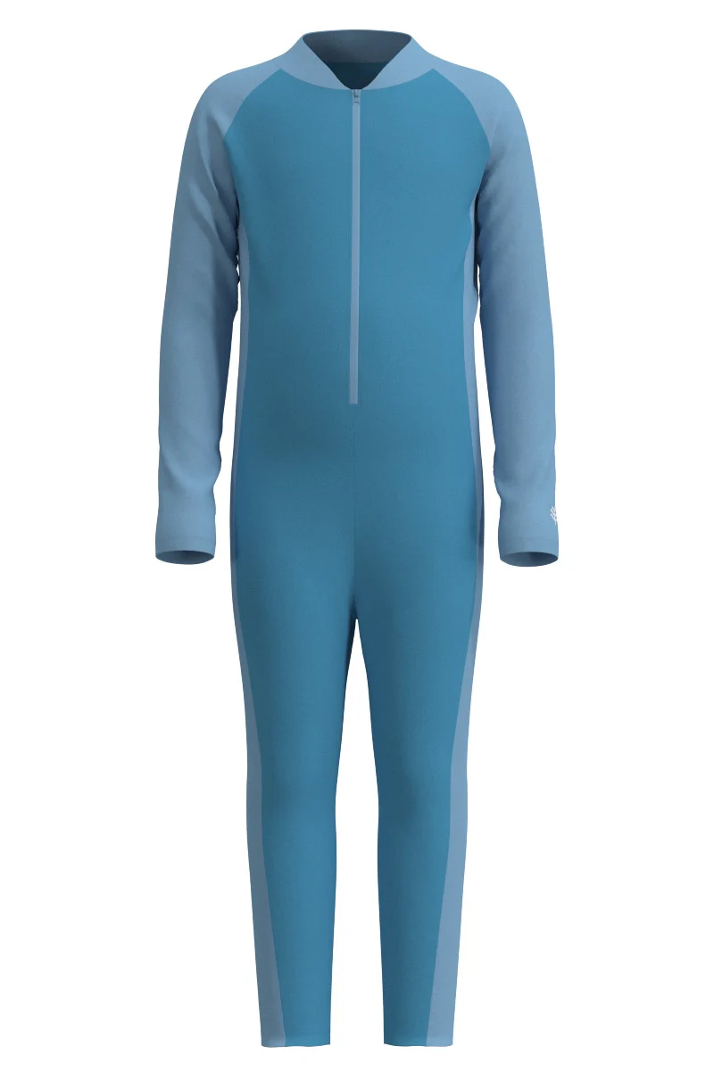 Kid's Barracuda Neck-to-Ankle Swimsuit | Arctic Blue Colorblock