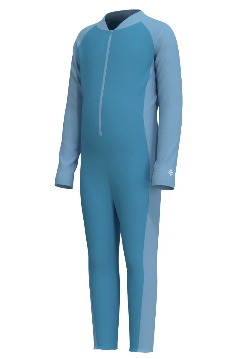 Kid's Barracuda Neck-to-Ankle Swimsuit | Arctic Blue Colorblock - Image 2
