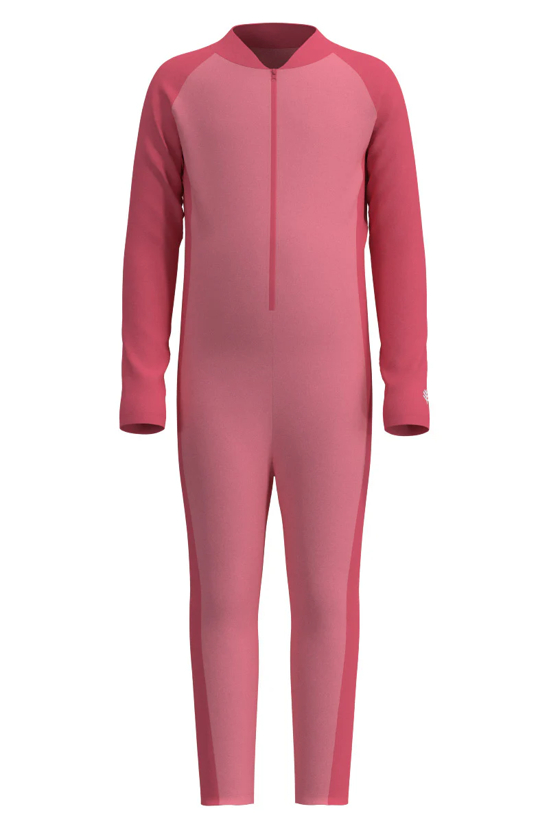 Kid's Barracuda Neck-to-Ankle Swimsuit | Flamingo Pink Colorblock - Image 3