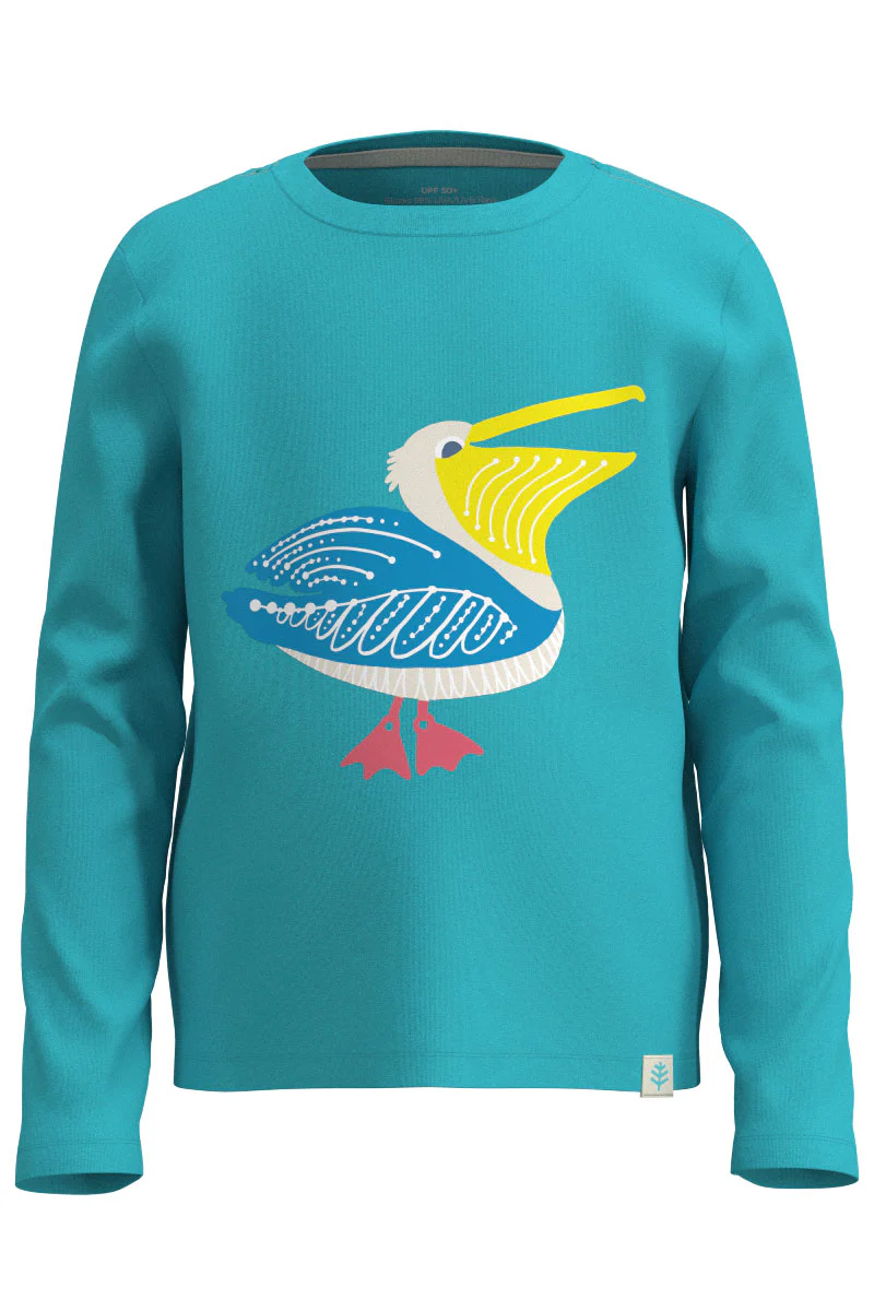 Kid's Coco Plum Everyday Long Sleeve Graphic T-Shirt | Blue Curacao Happy Pelican - Image 3