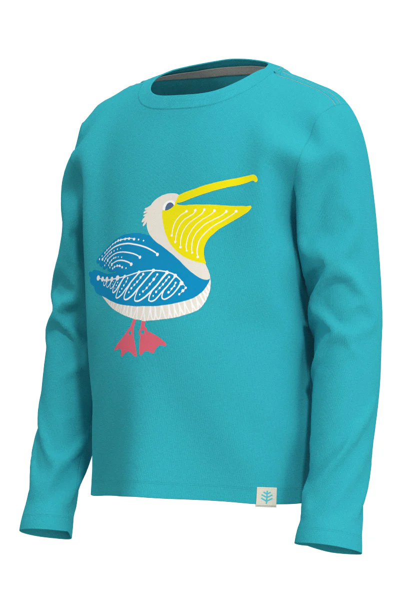 Kid's Coco Plum Everyday Long Sleeve Graphic T-Shirt | Blue Curacao Happy Pelican - Image 4