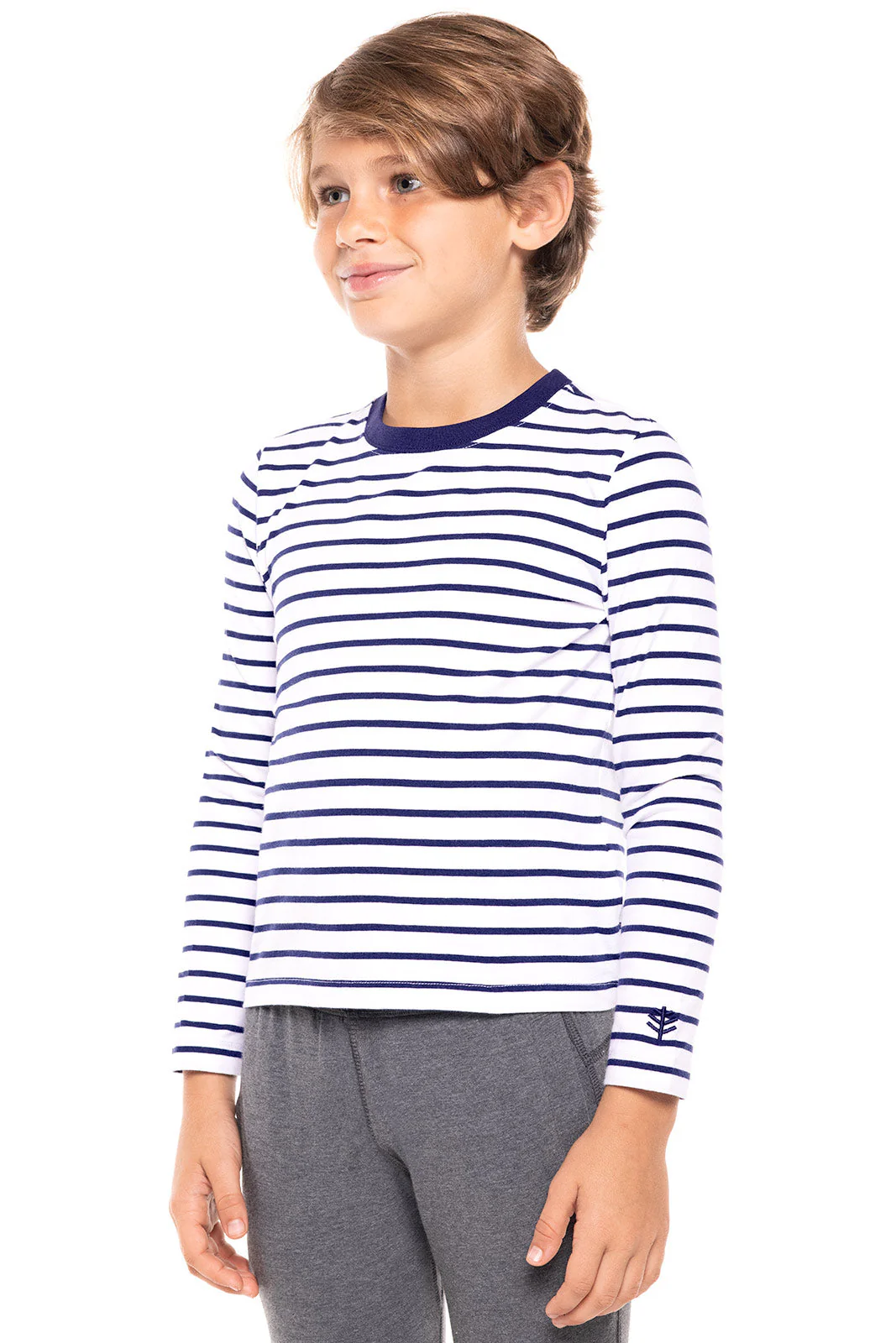 Kid's Coco Plum Everyday Long Sleeve T-Shirt | White/Navy Stripe - Image 3