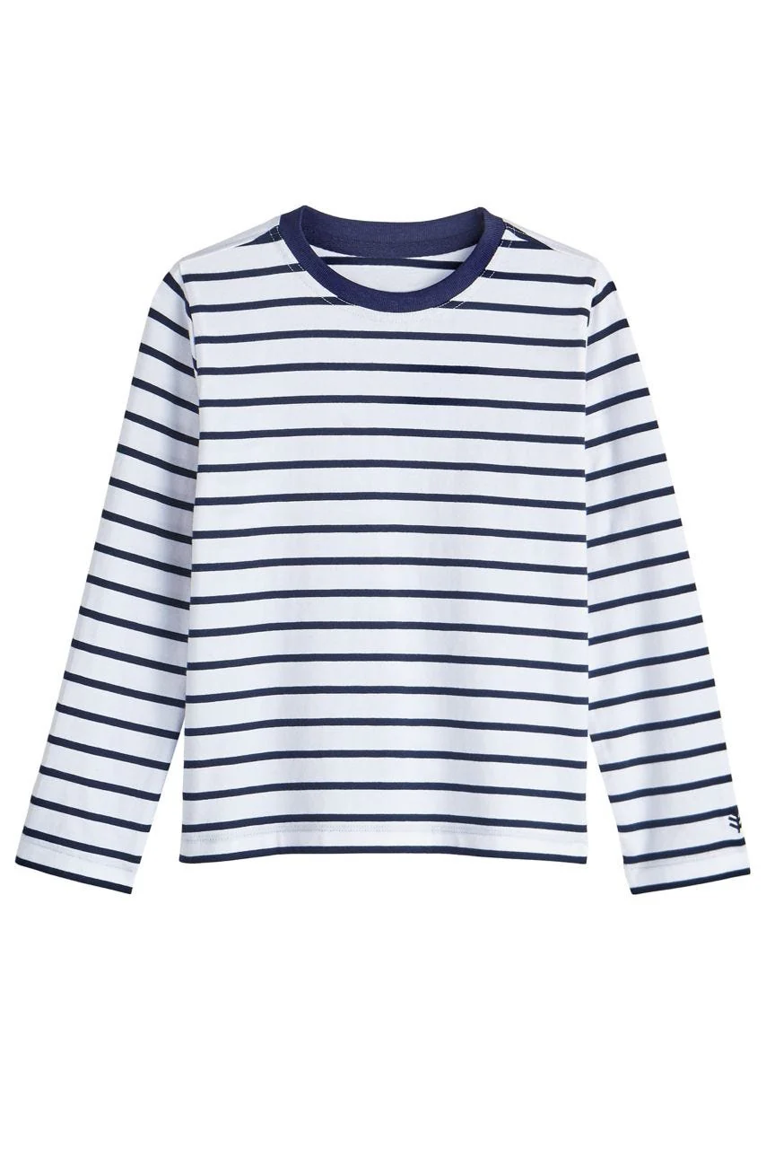 Kid's Coco Plum Everyday Long Sleeve T-Shirt | White/Navy Stripe - Image 6