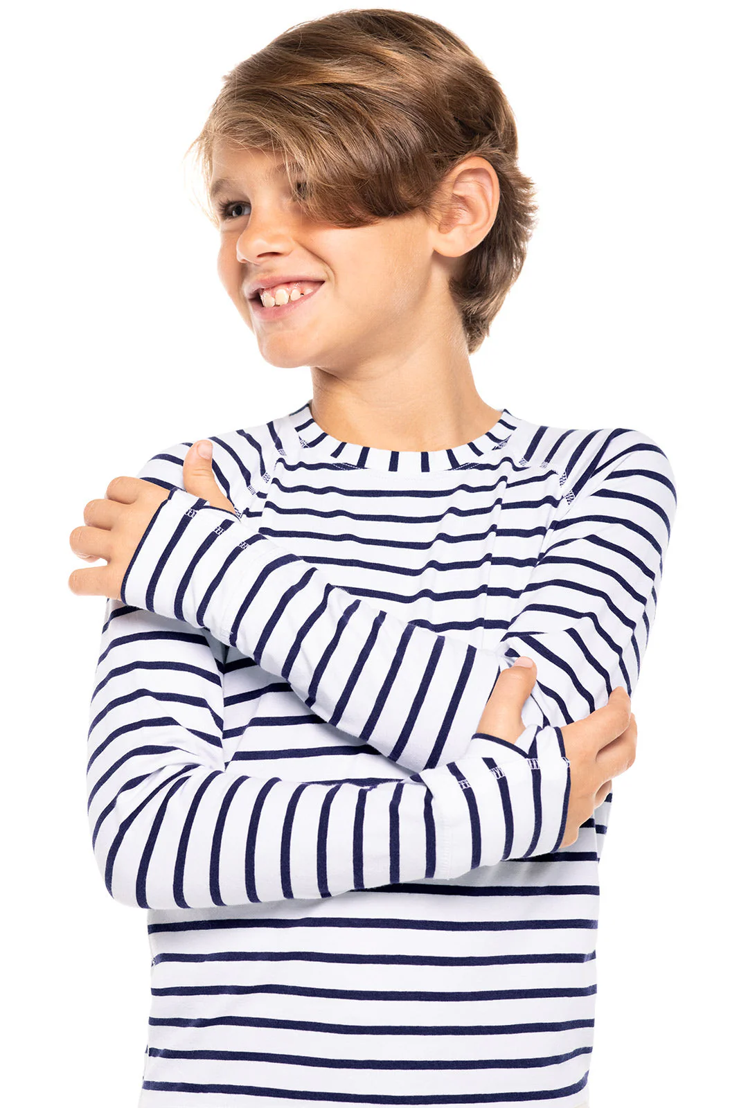 Kid's LumaLeo Long Sleeve T-Shirt | White/Navy Stripe - Image 5
