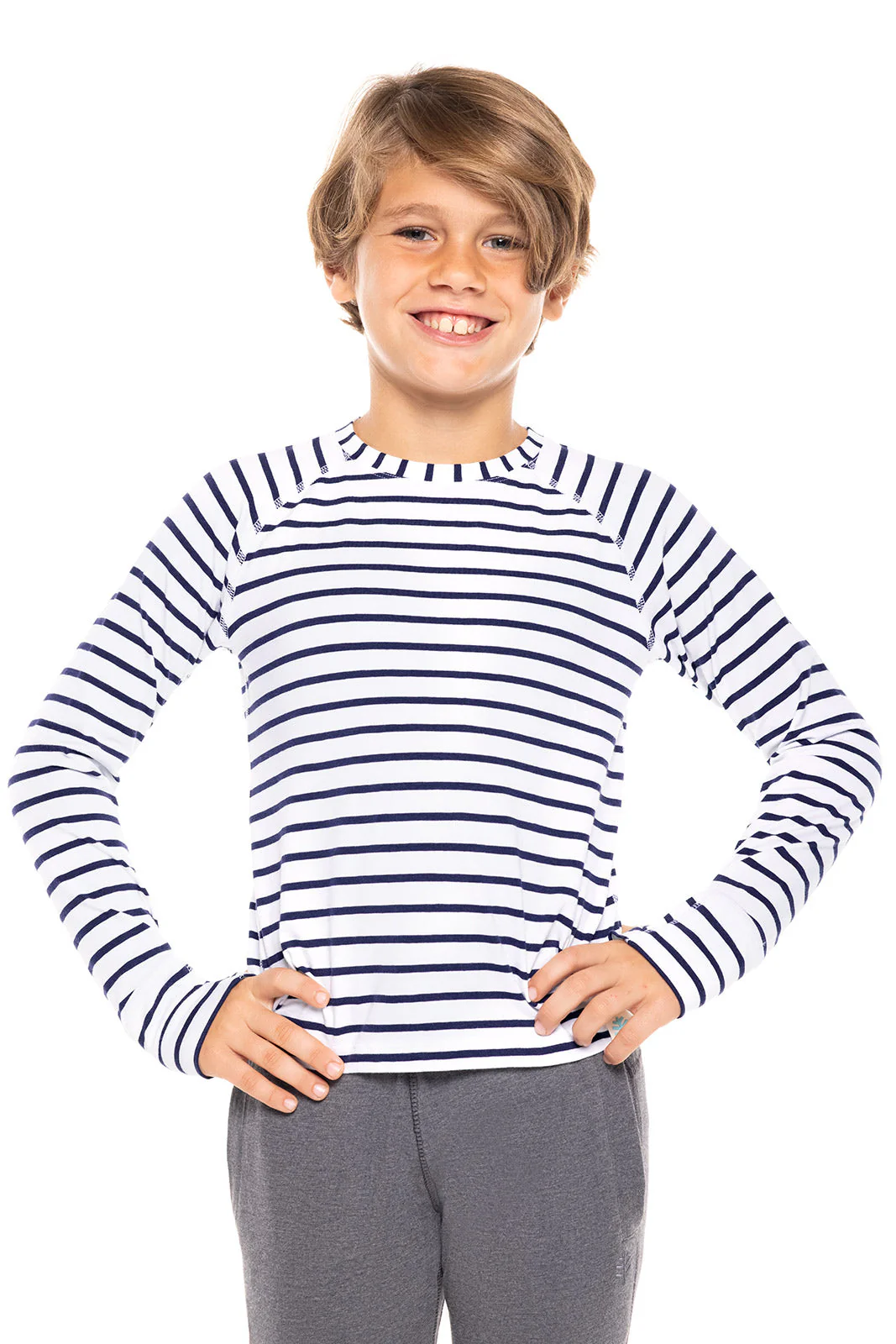 Kid's LumaLeo Long Sleeve T-Shirt | White/Navy Stripe - Image 6