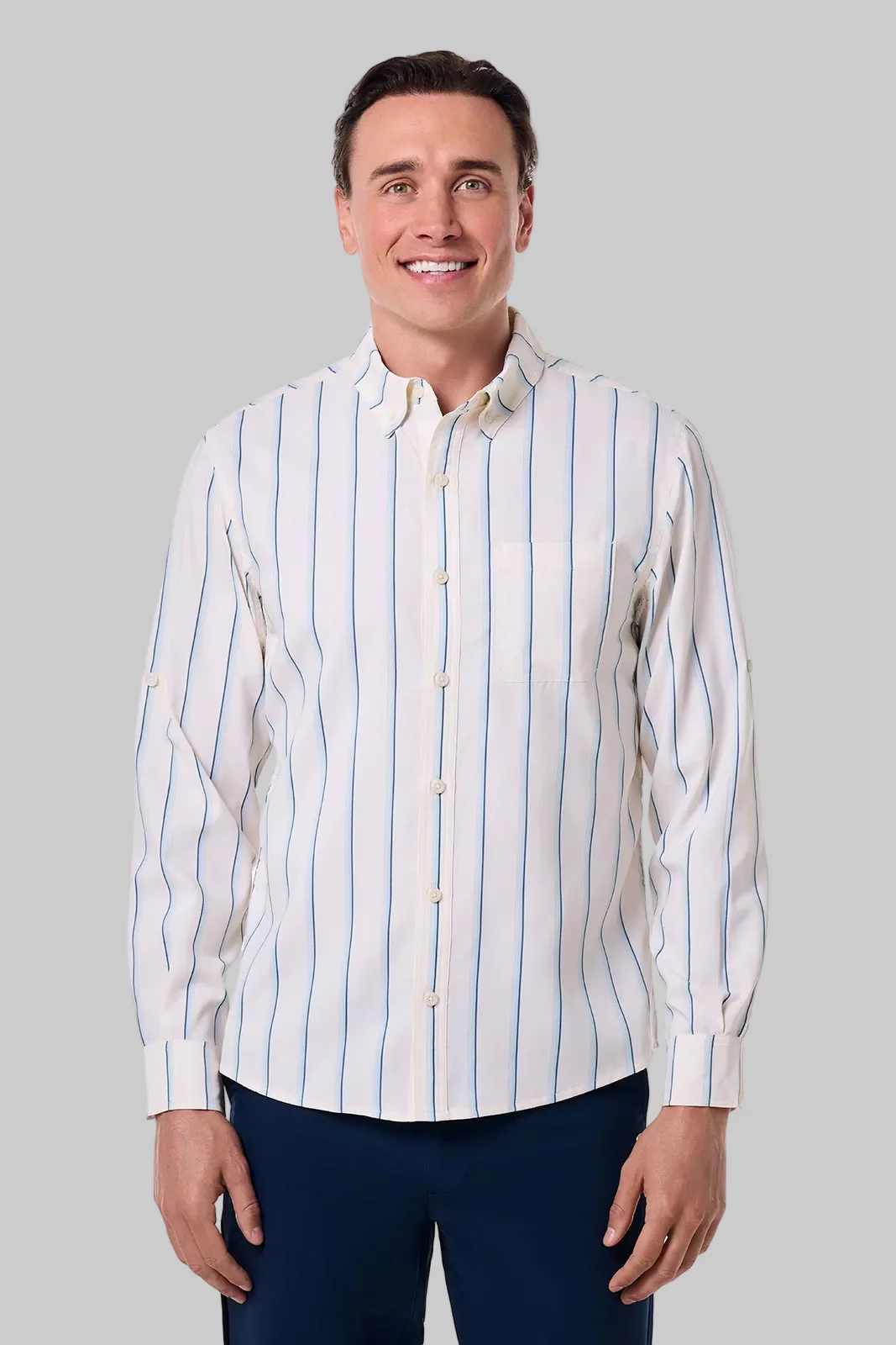 Men's Aricia Long Sleeve Shirt | Pearl/Skyride Stripe - Image 2