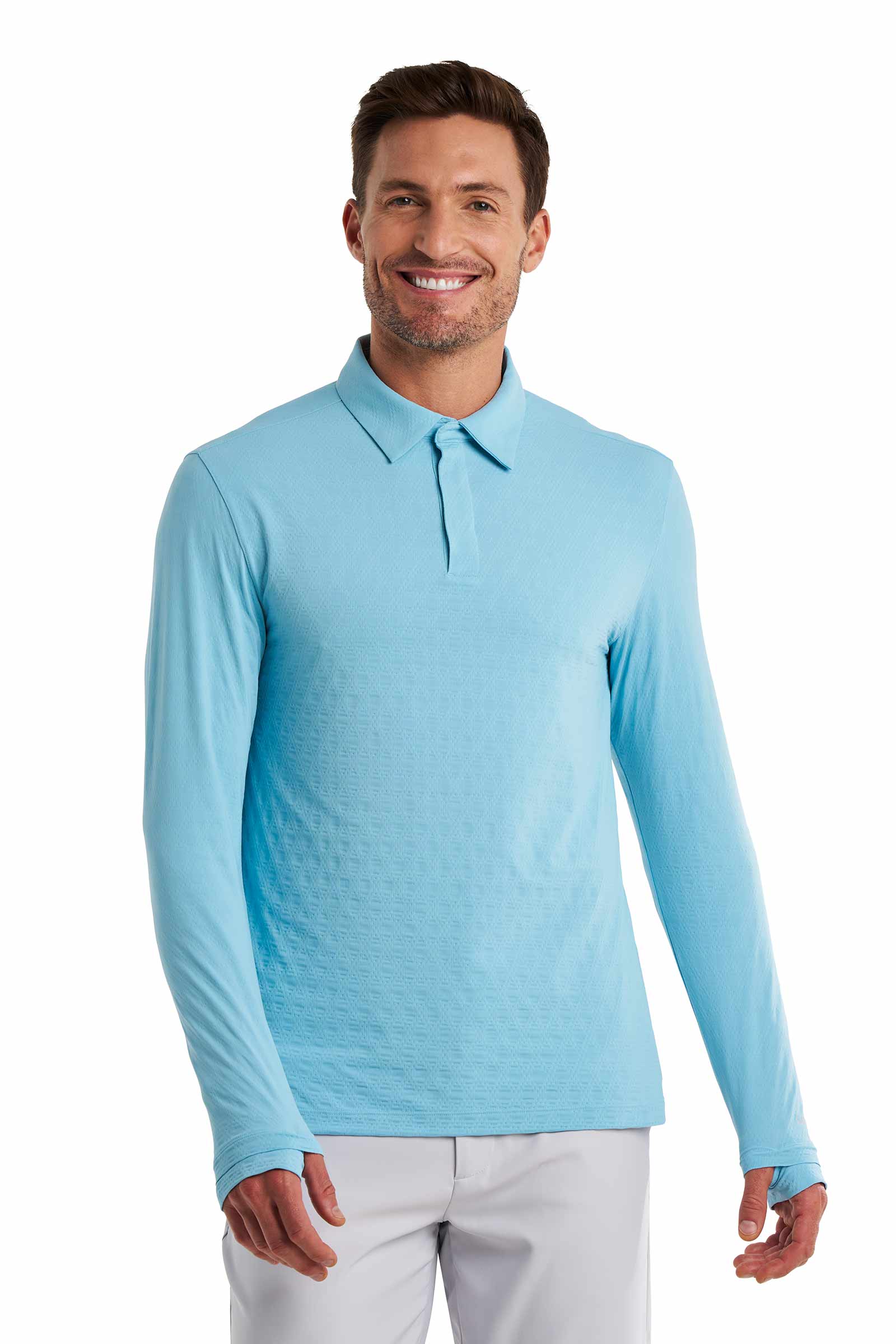 Men's Arobello Long Sleeve Golf Polo | Arctic Blue Diamond Jacquard - Image 3