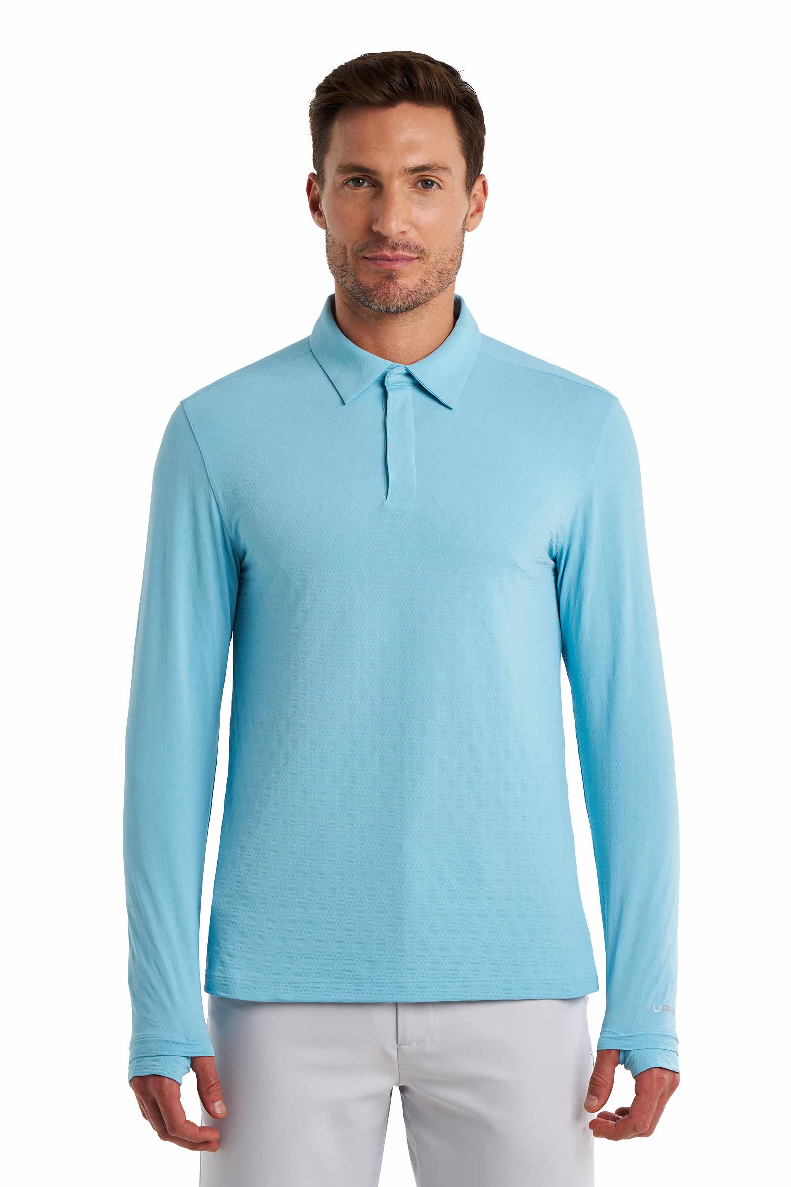 Men's Arobello Long Sleeve Golf Polo | Arctic Blue Diamond Jacquard - Image 4