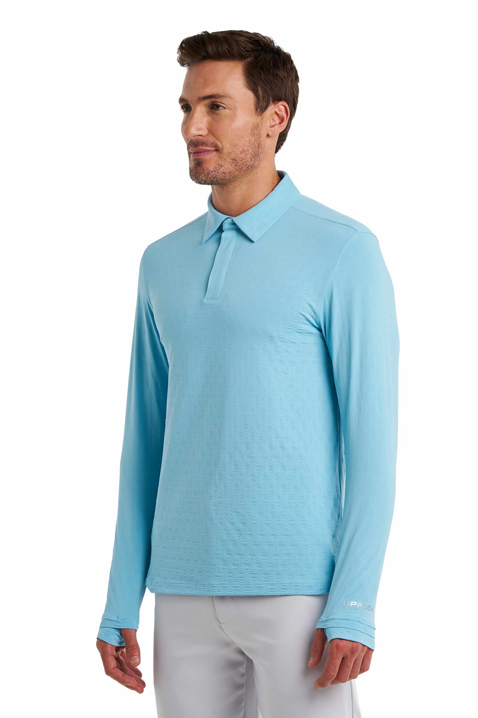 Men's Arobello Long Sleeve Golf Polo | Arctic Blue Diamond Jacquard - Image 5