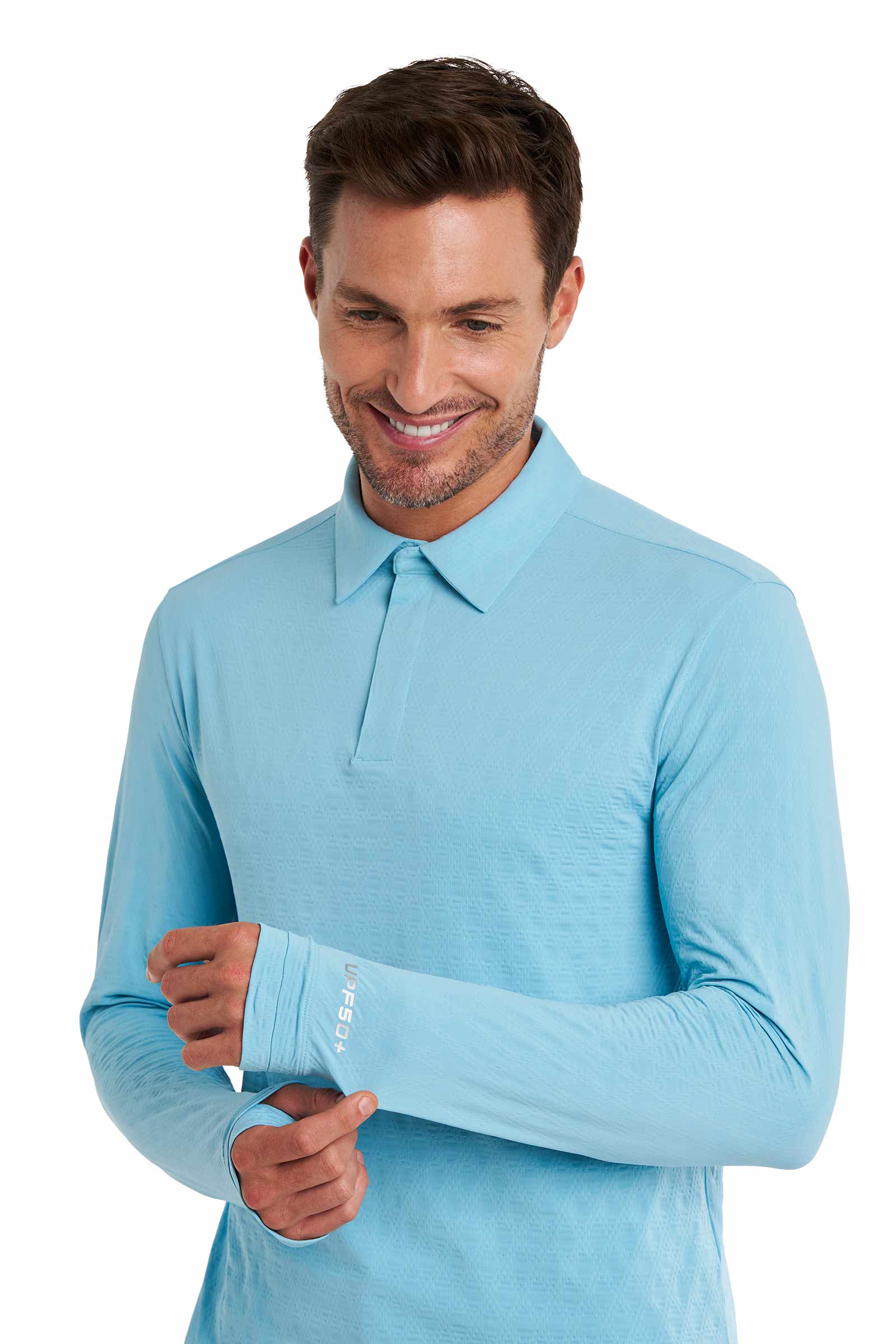 Men's Arobello Long Sleeve Golf Polo | Arctic Blue Diamond Jacquard - Image 7