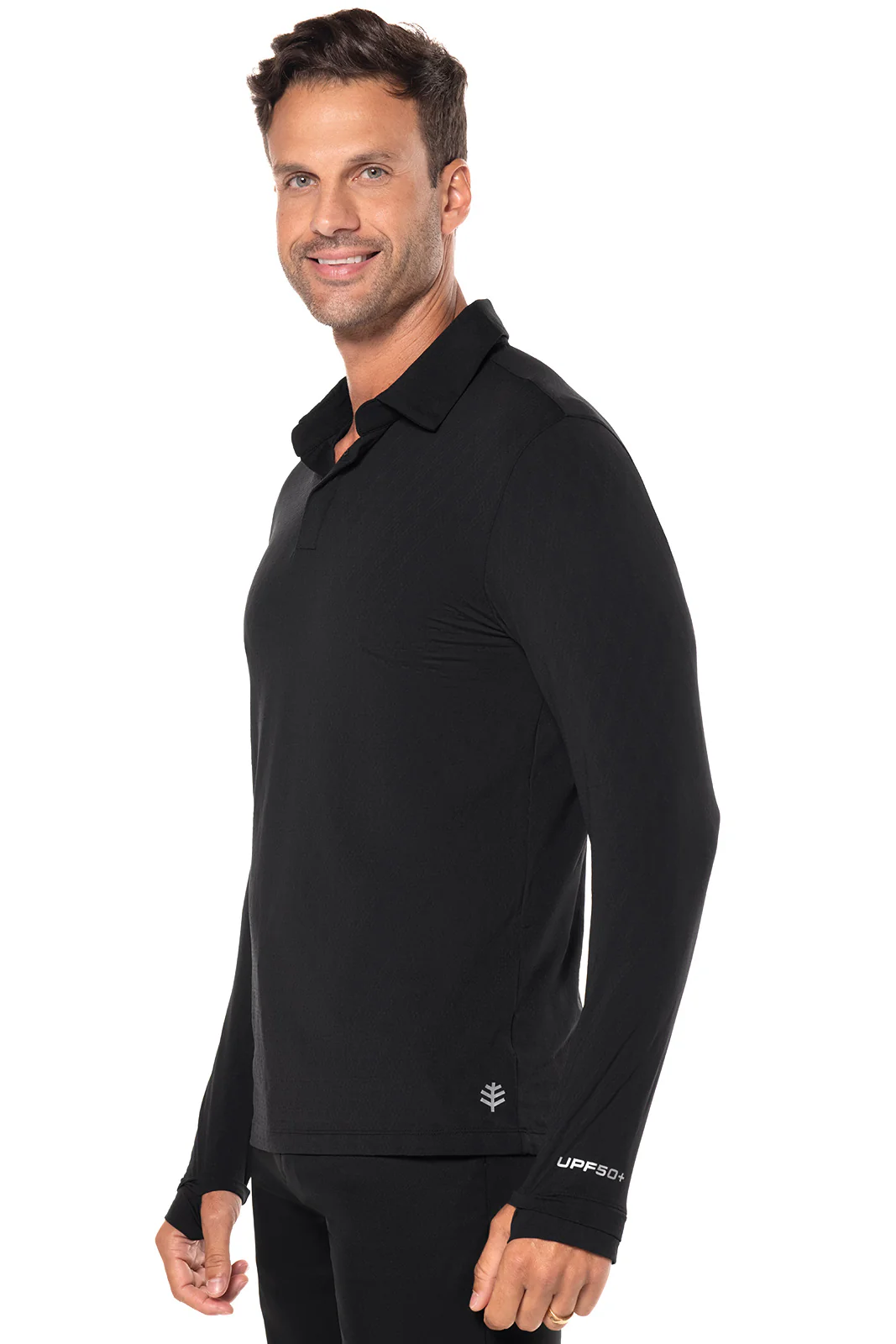 Men's Arobello Long Sleeve Golf Polo | Black Diamond Jacquard - Image 3