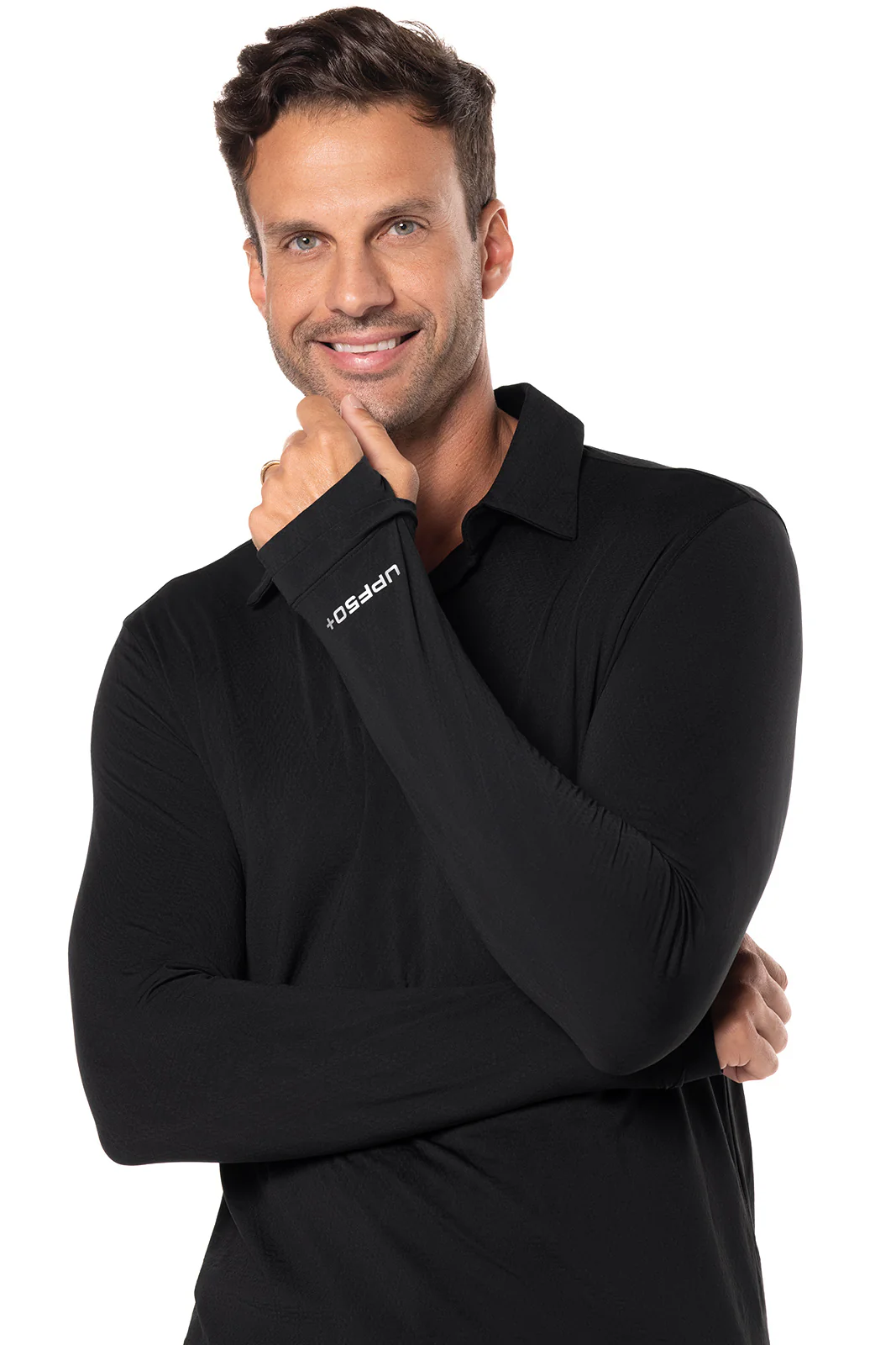 Men's Arobello Long Sleeve Golf Polo | Black Diamond Jacquard - Image 5