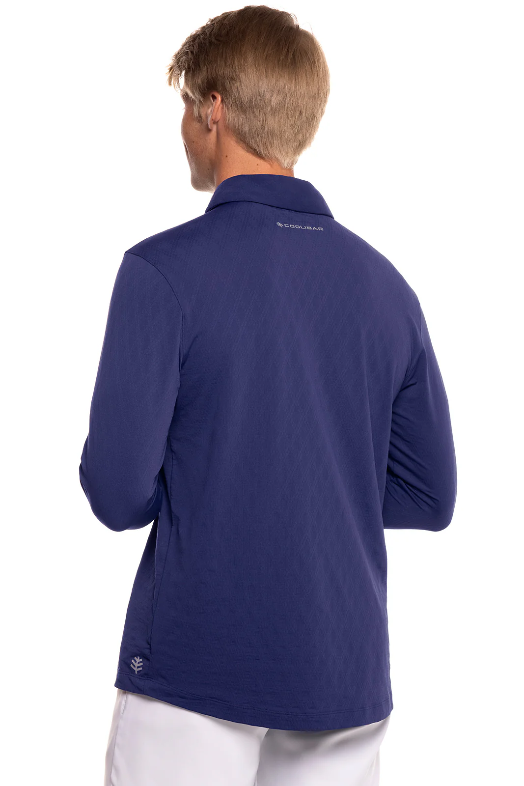 Men's Arobello Long Sleeve Golf Polo | Navy Diamond Jacquard - Image 2