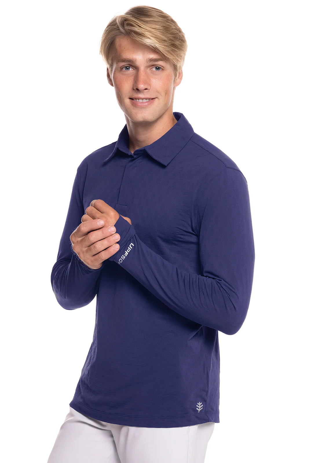 Men's Arobello Long Sleeve Golf Polo | Navy Diamond Jacquard - Image 4