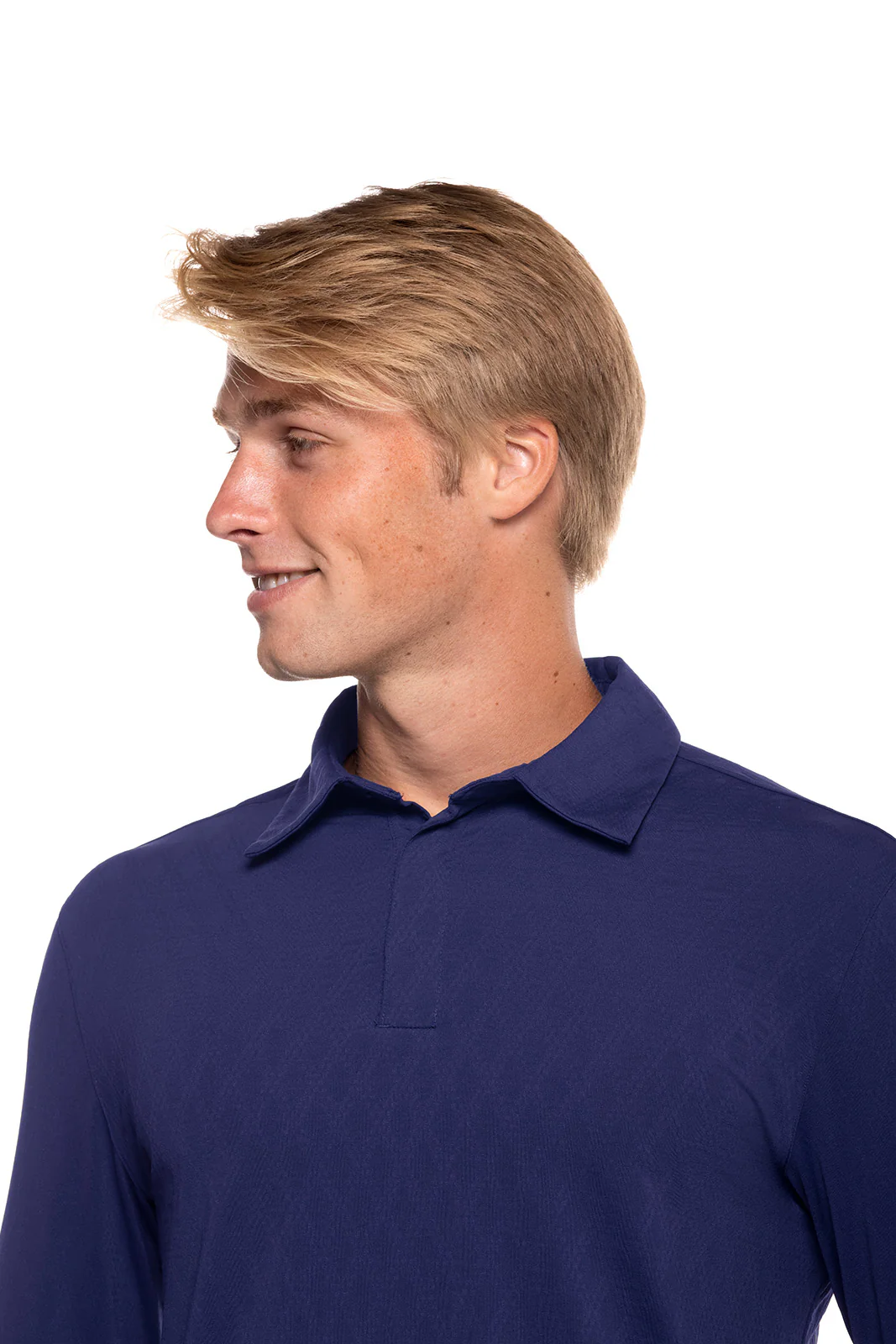 Men's Arobello Long Sleeve Golf Polo | Navy Diamond Jacquard - Image 7