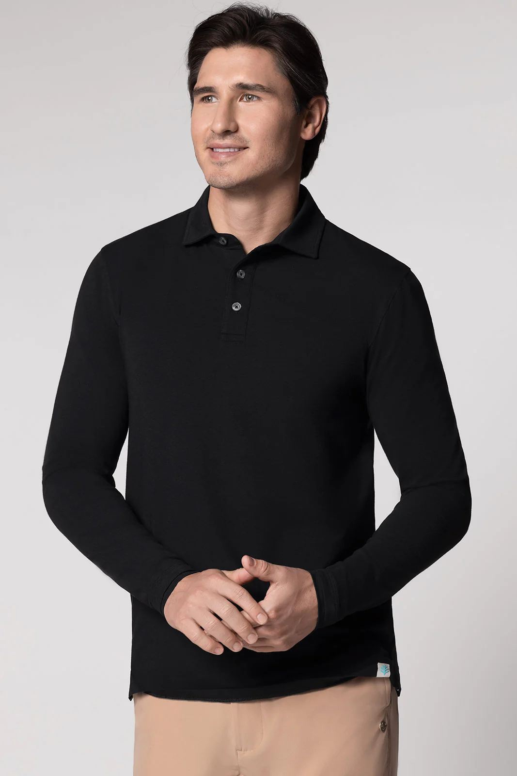 Men's Bal Harbour Long Sleeve Polo with Thumbholes | Black - Image 2