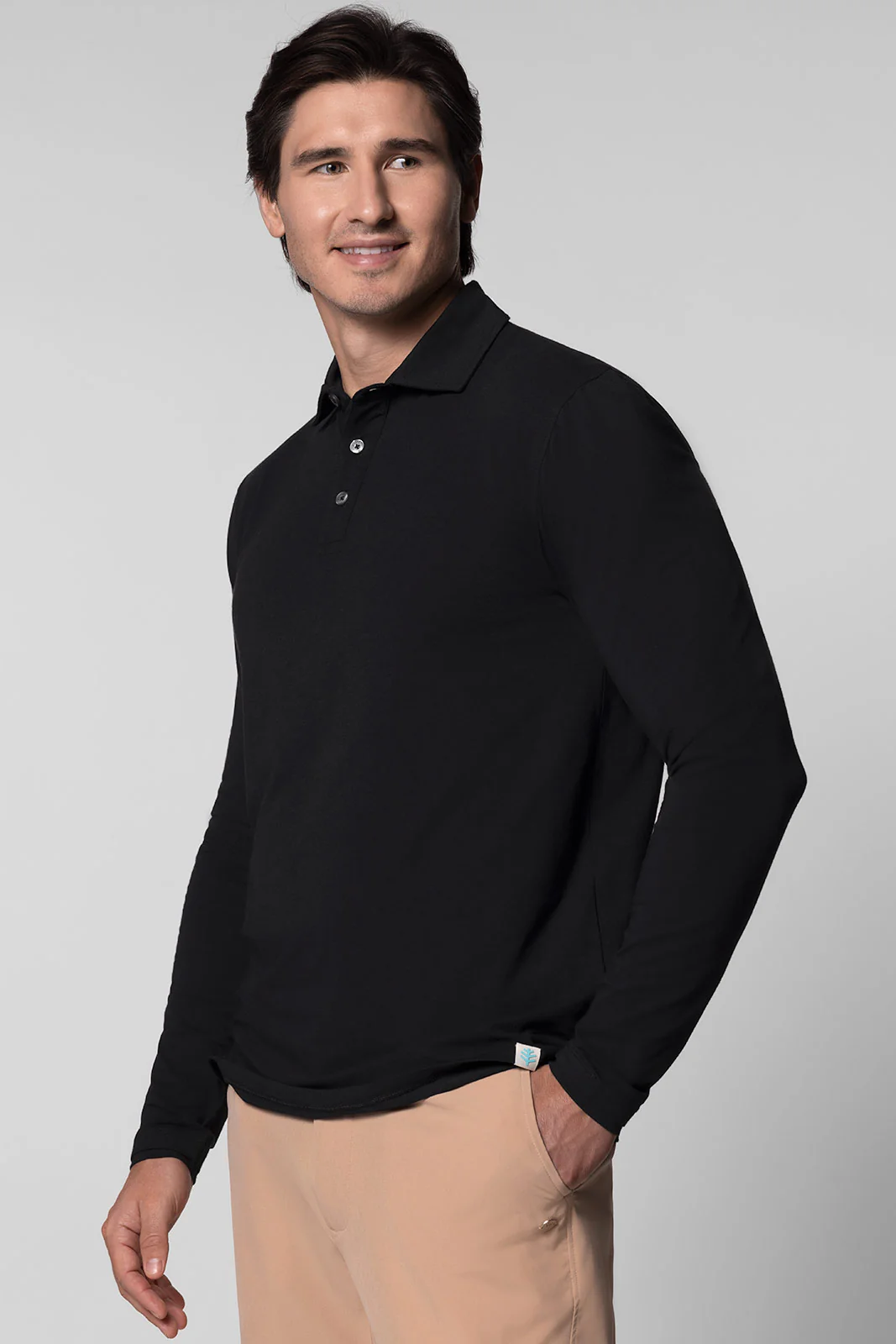 Men's Bal Harbour Long Sleeve Polo with Thumbholes | Black - Image 3