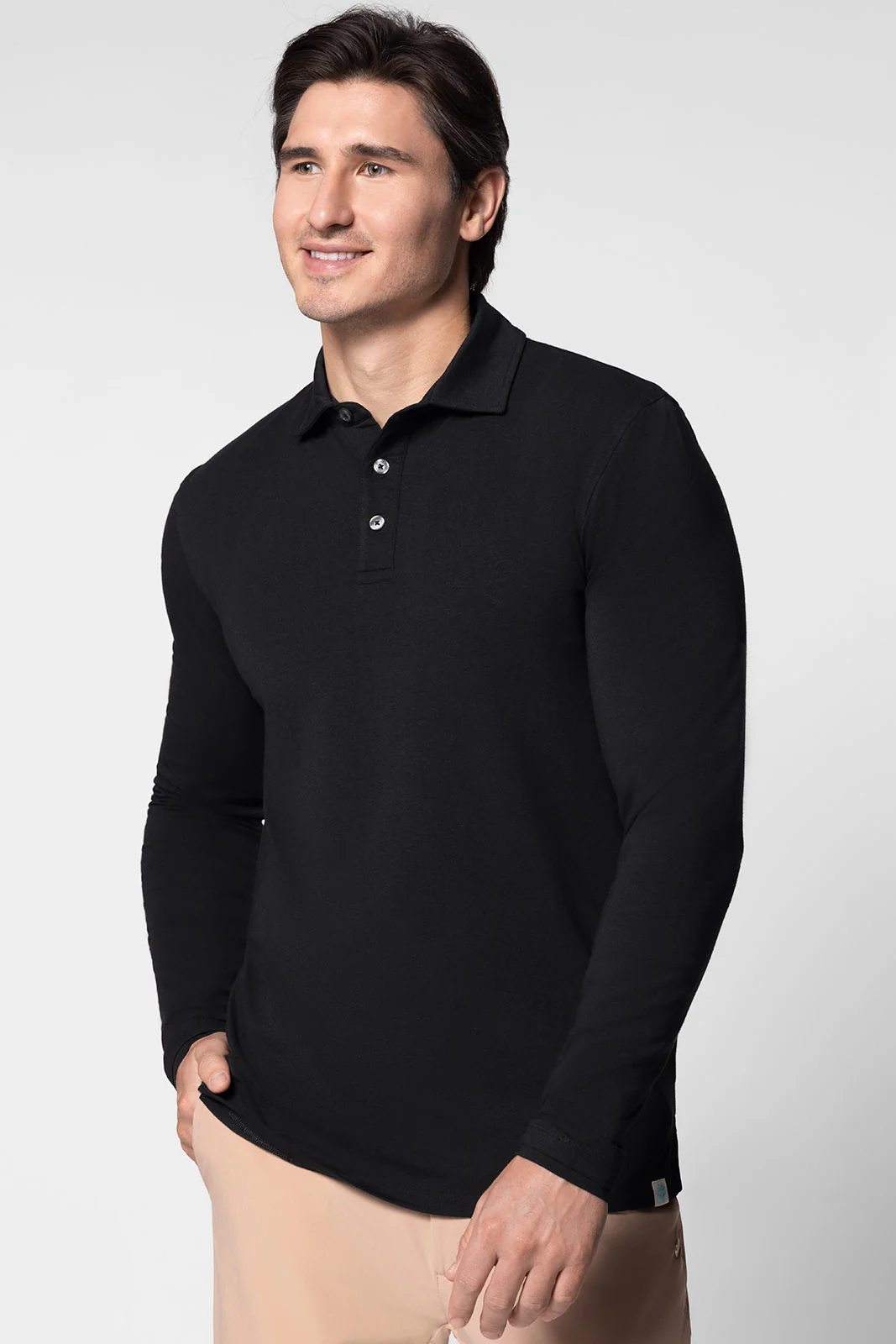 Men's Bal Harbour Long Sleeve Polo with Thumbholes | Black - Image 4