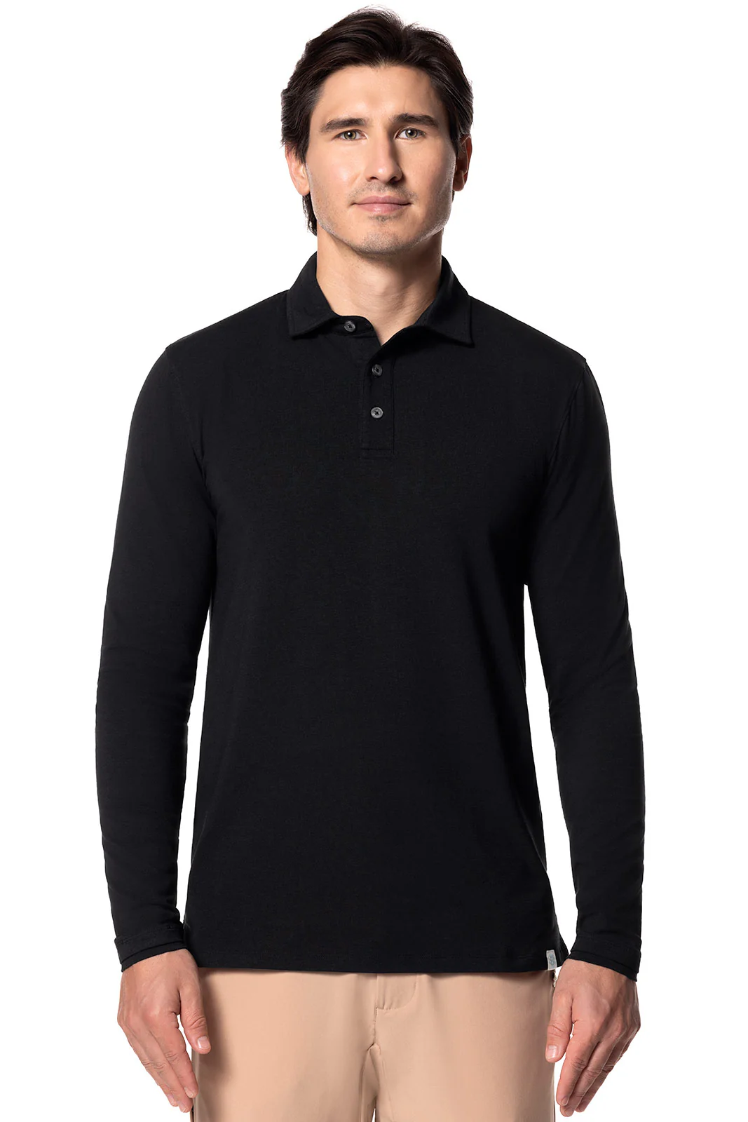 Men's Bal Harbour Long Sleeve Polo with Thumbholes | Black - Image 5