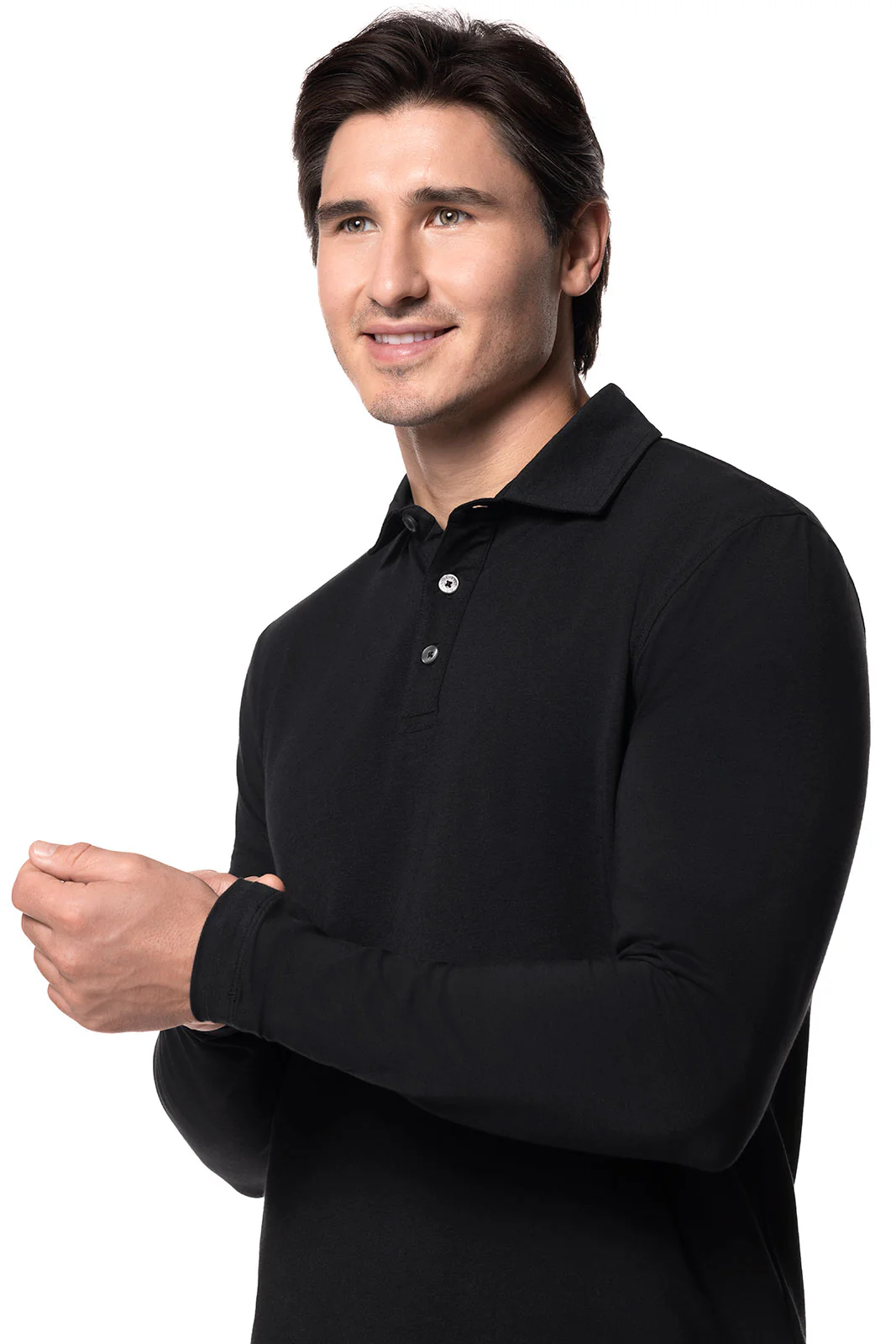 Men's Bal Harbour Long Sleeve Polo with Thumbholes | Black - Image 7