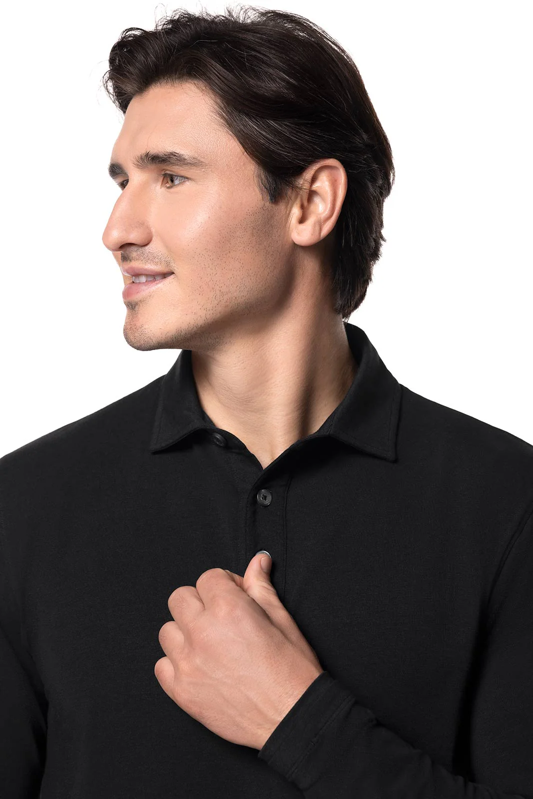 Men's Bal Harbour Long Sleeve Polo with Thumbholes | Black - Image 8
