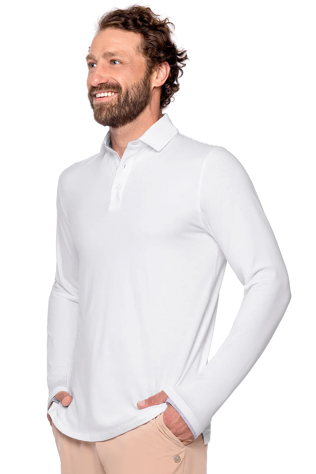 Men's Bal Harbour Long Sleeve Polo with Thumbholes | White - Image 2