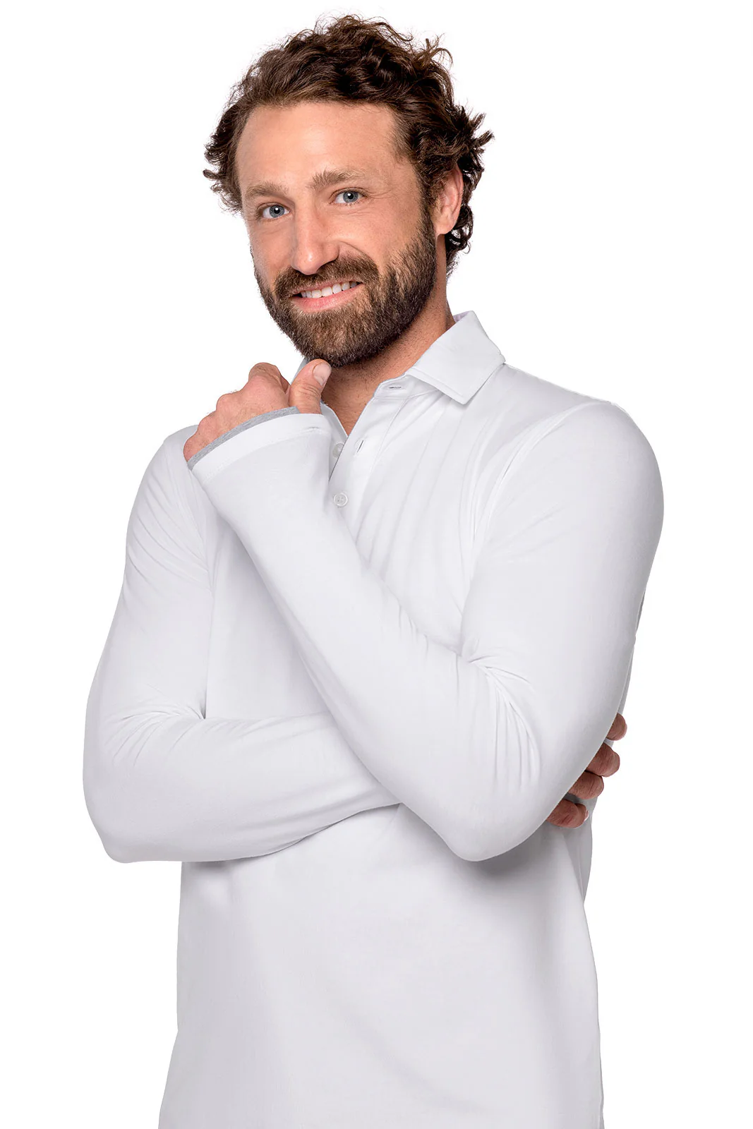 Men's Bal Harbour Long Sleeve Polo with Thumbholes | White - Image 4